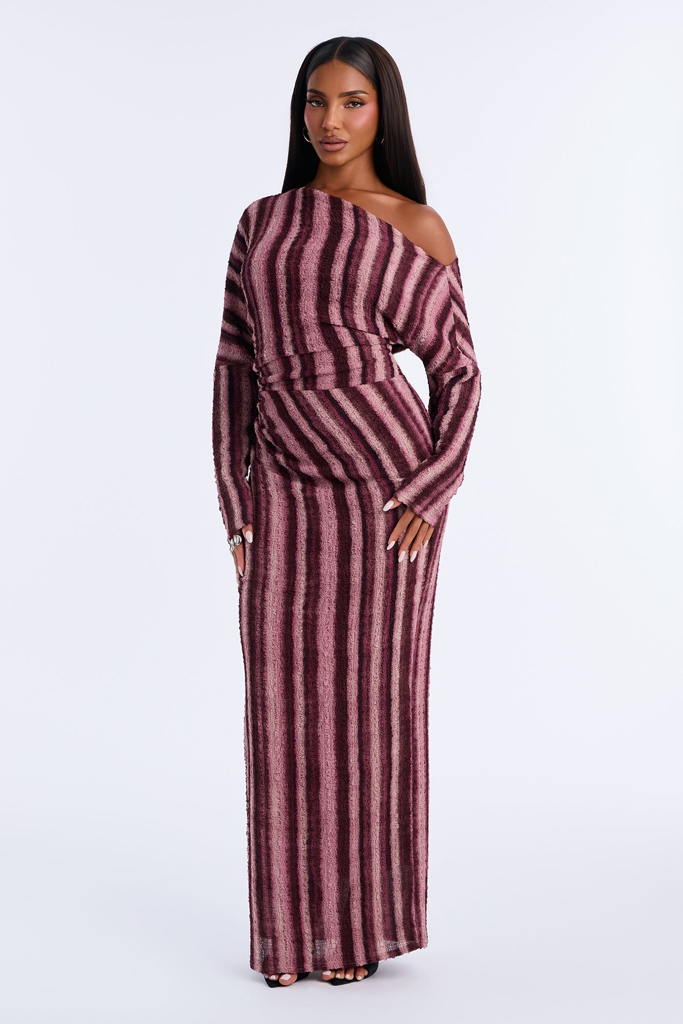 Just Your Type Striped Long Sleeve Maxi Dress - Purple/combo