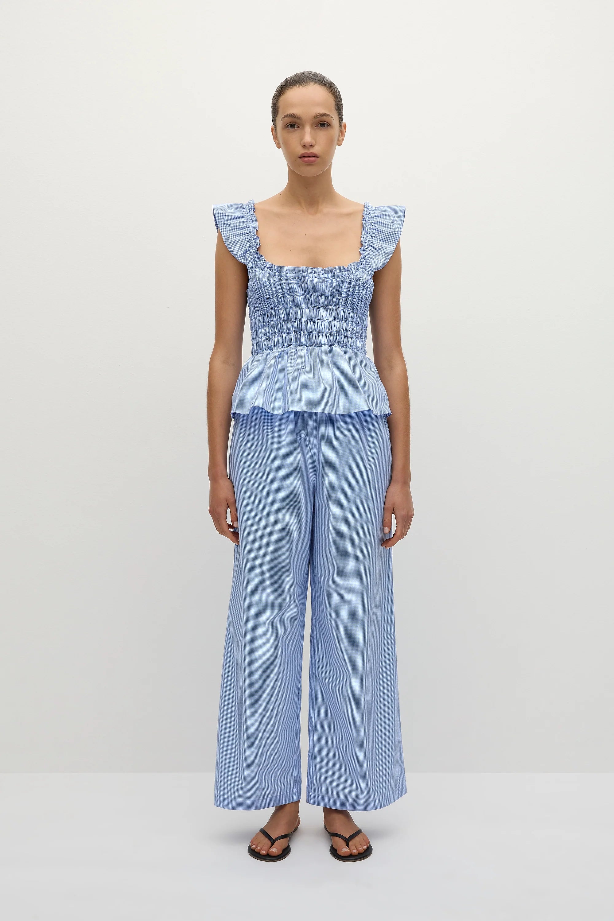 Martine Pant Micro Gingham Soft Blue - Final Sale