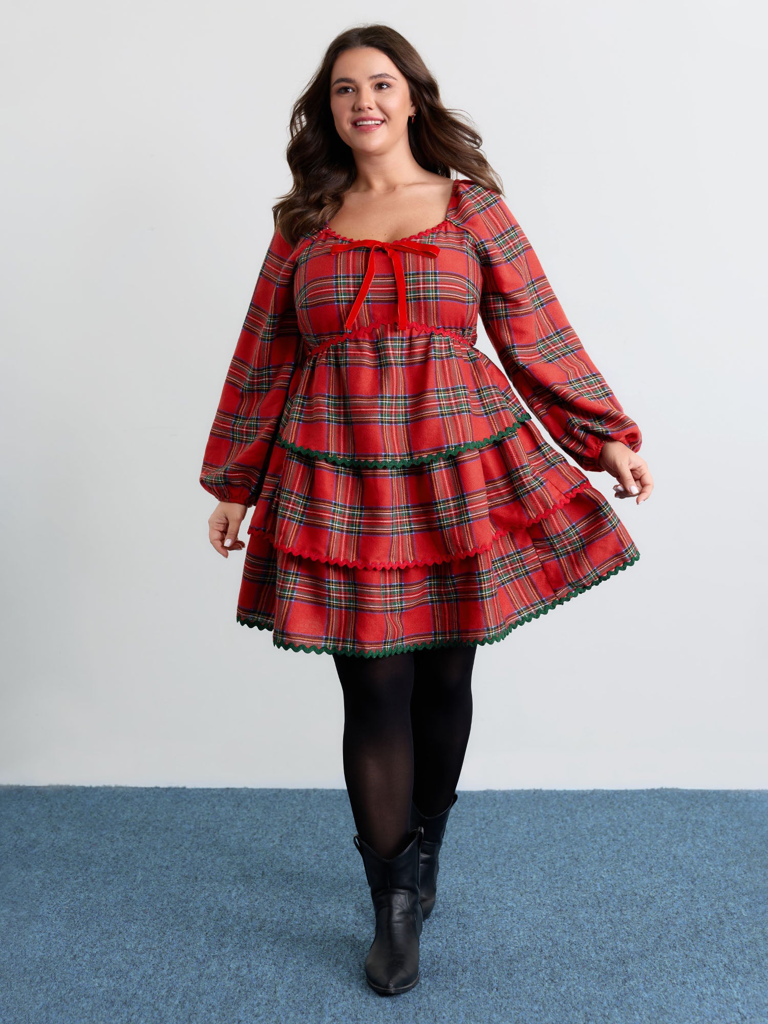 Sweet Holidays Ribbon Tiered Knee Dress