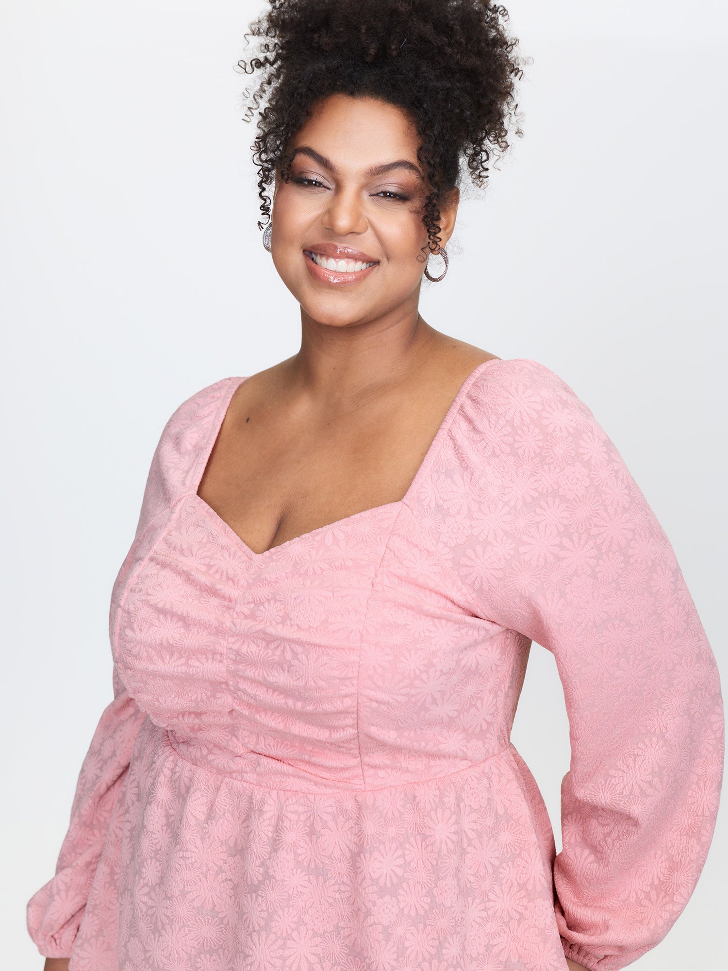 Textured Ruched Bodice Sweetheart Knit Top