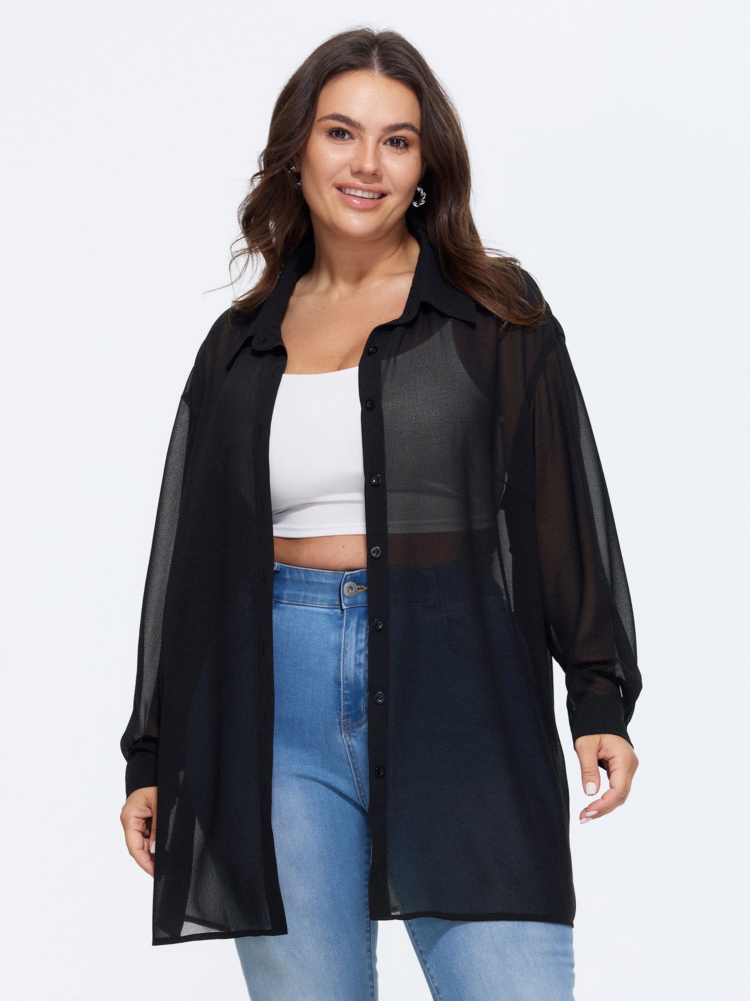 Breathable Sheer Button-Down Shirt