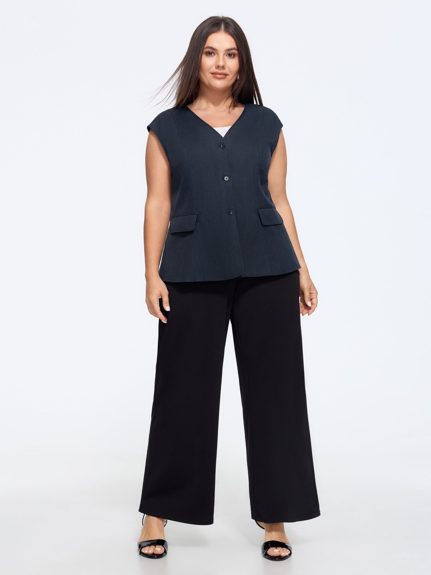 V‑Neck Button Front Pocket Vest