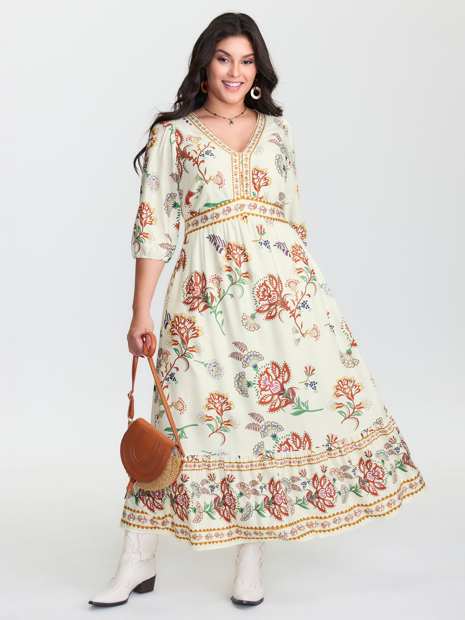 Floral Print V-Neck Flowy Maxi Dress