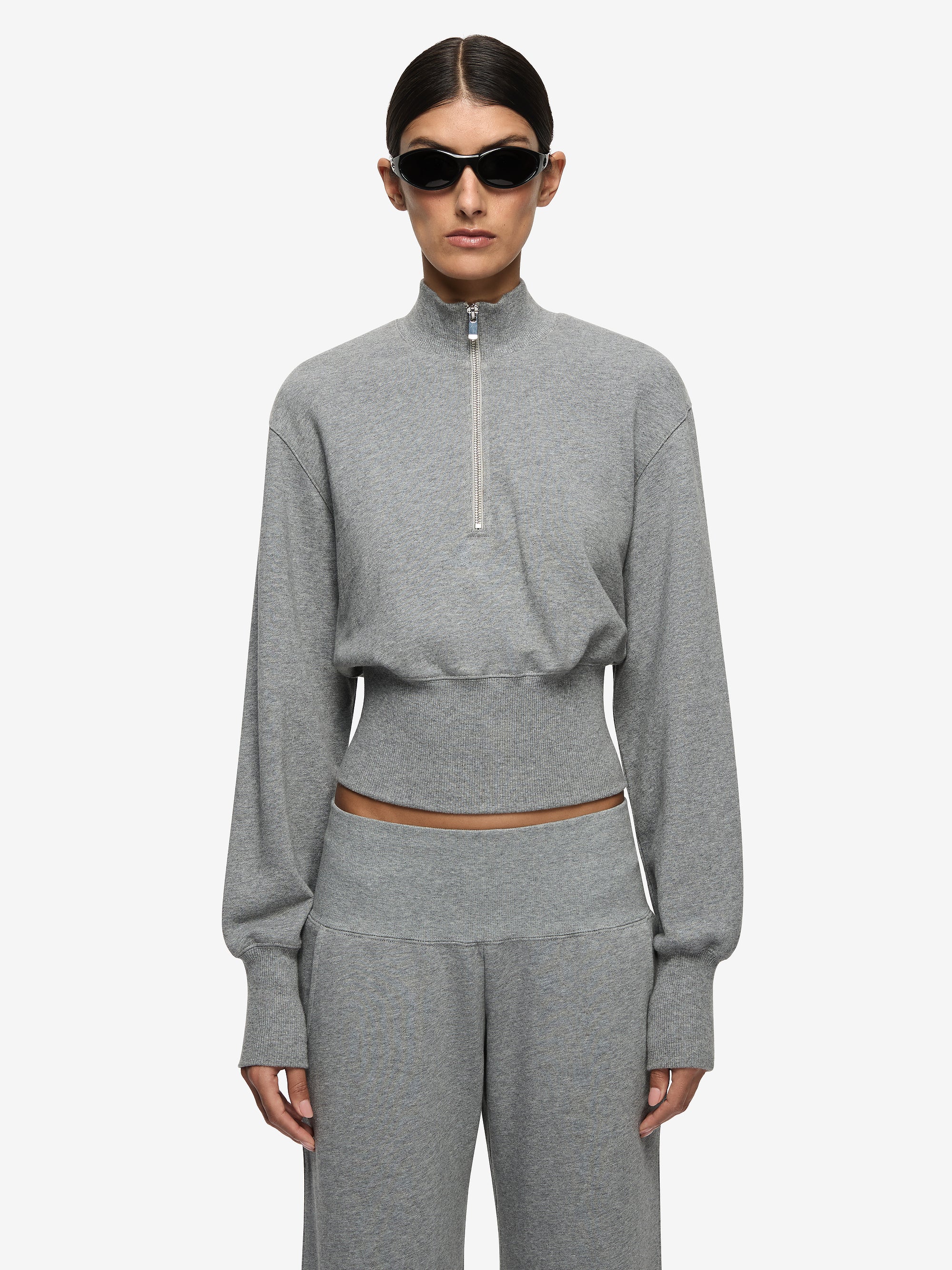 STEPH HALF ZIPPER JUMPER - GREY MARLE