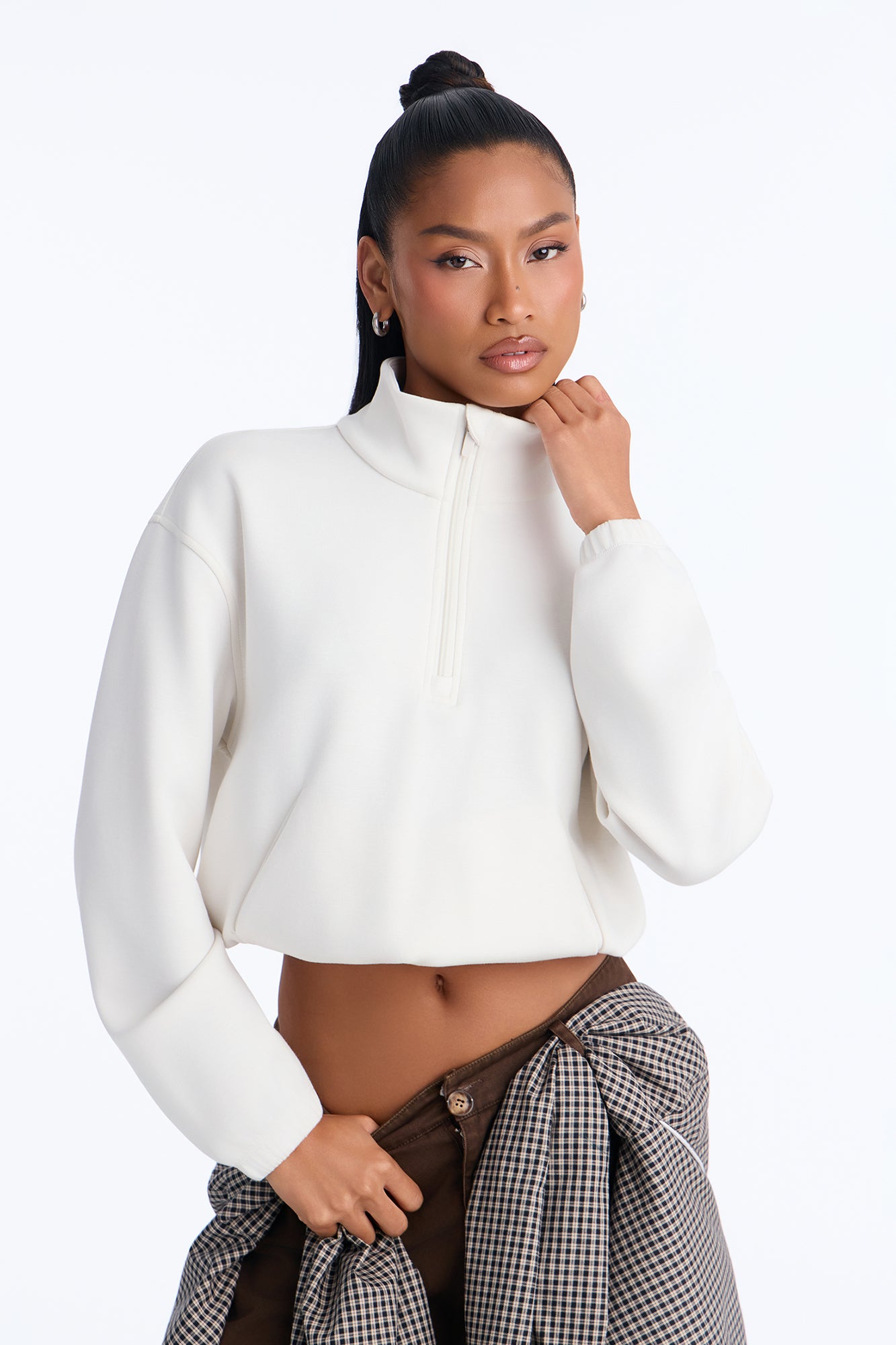 Bella Scuba Lounge Quarter Zip Sweatshirt - Cream