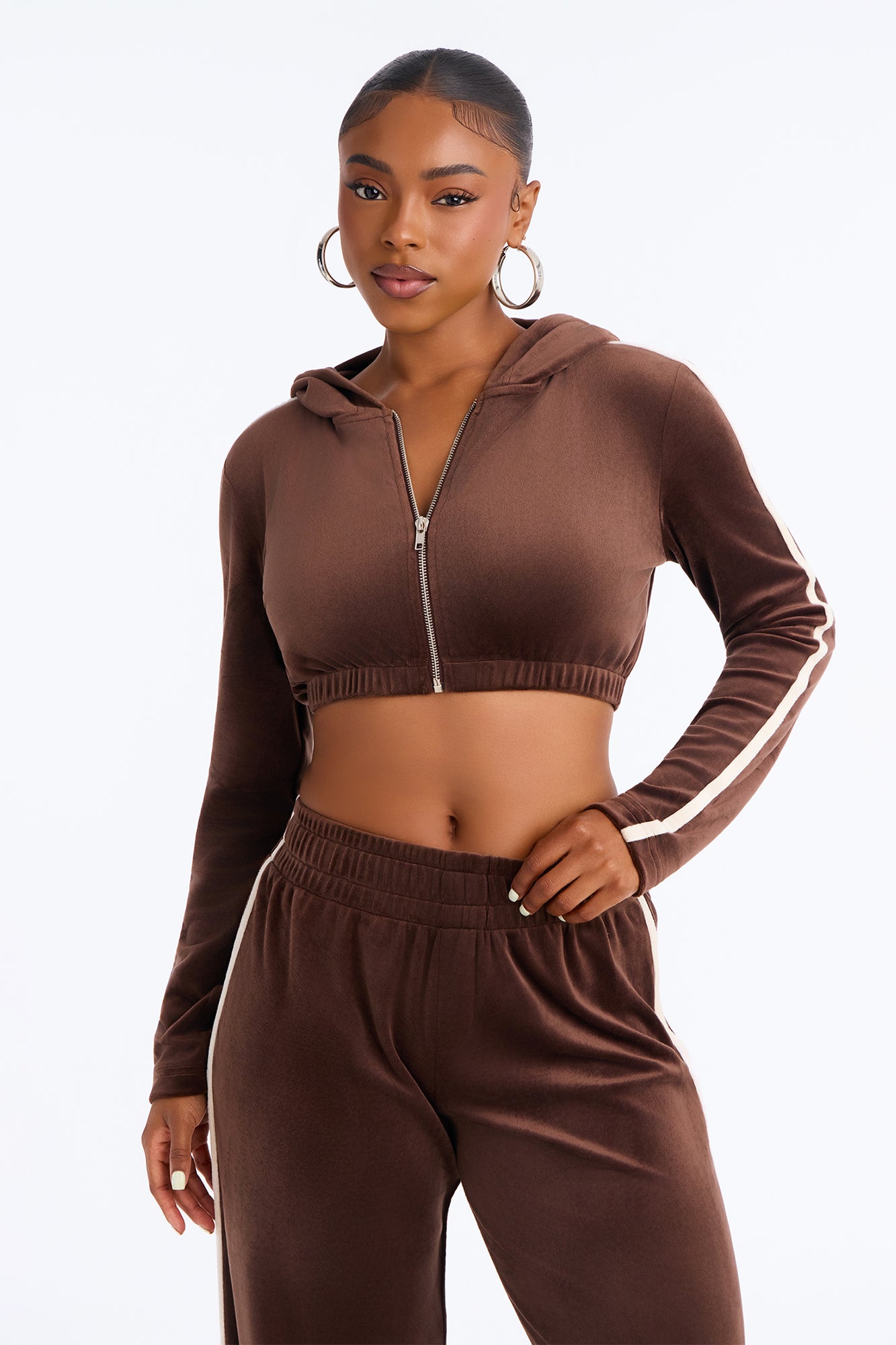 Kayla Velour Wide Leg Pant Set - Chocolate