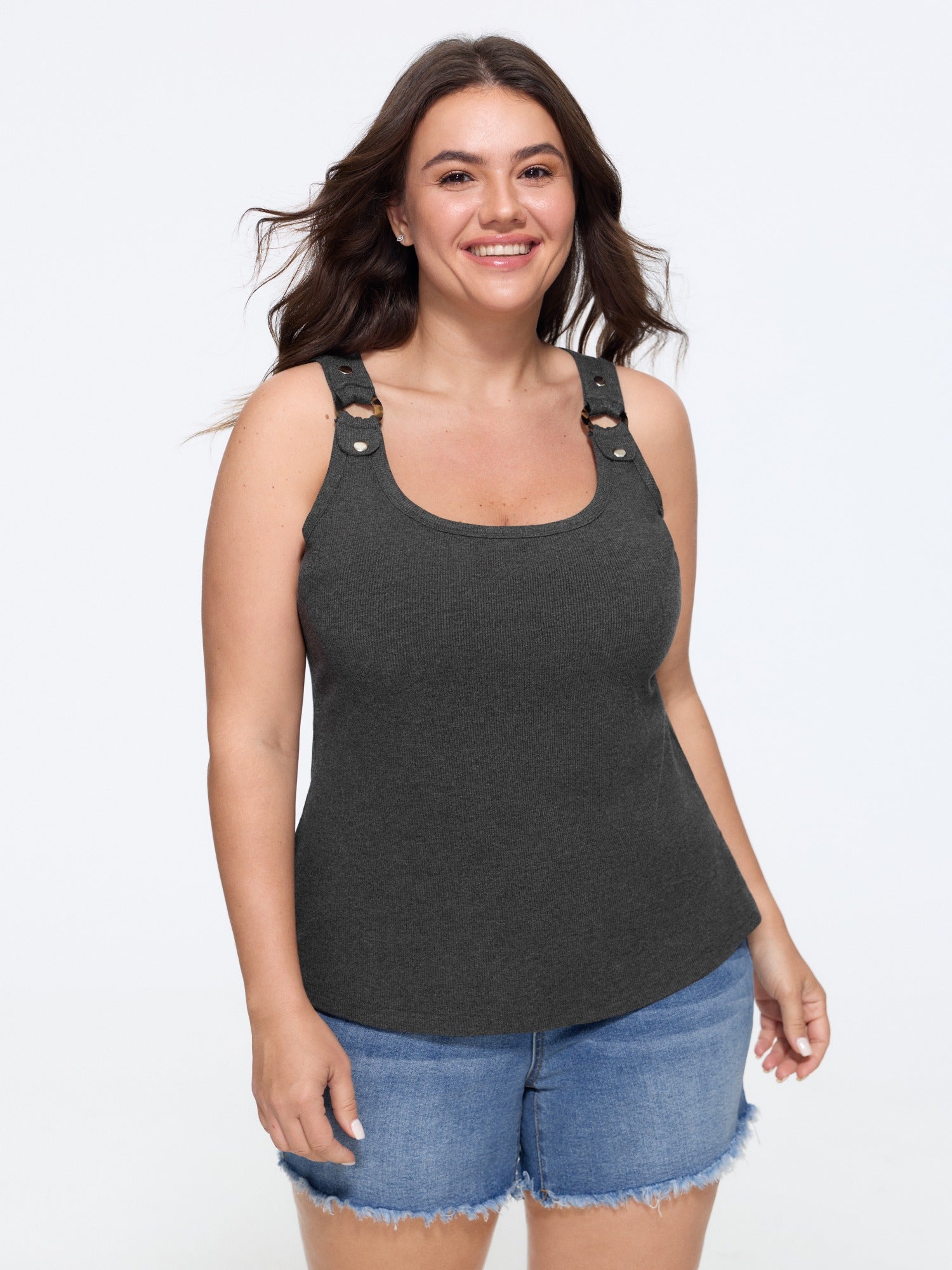 Supersoft Metal Eyelet Button Strap Tank Top