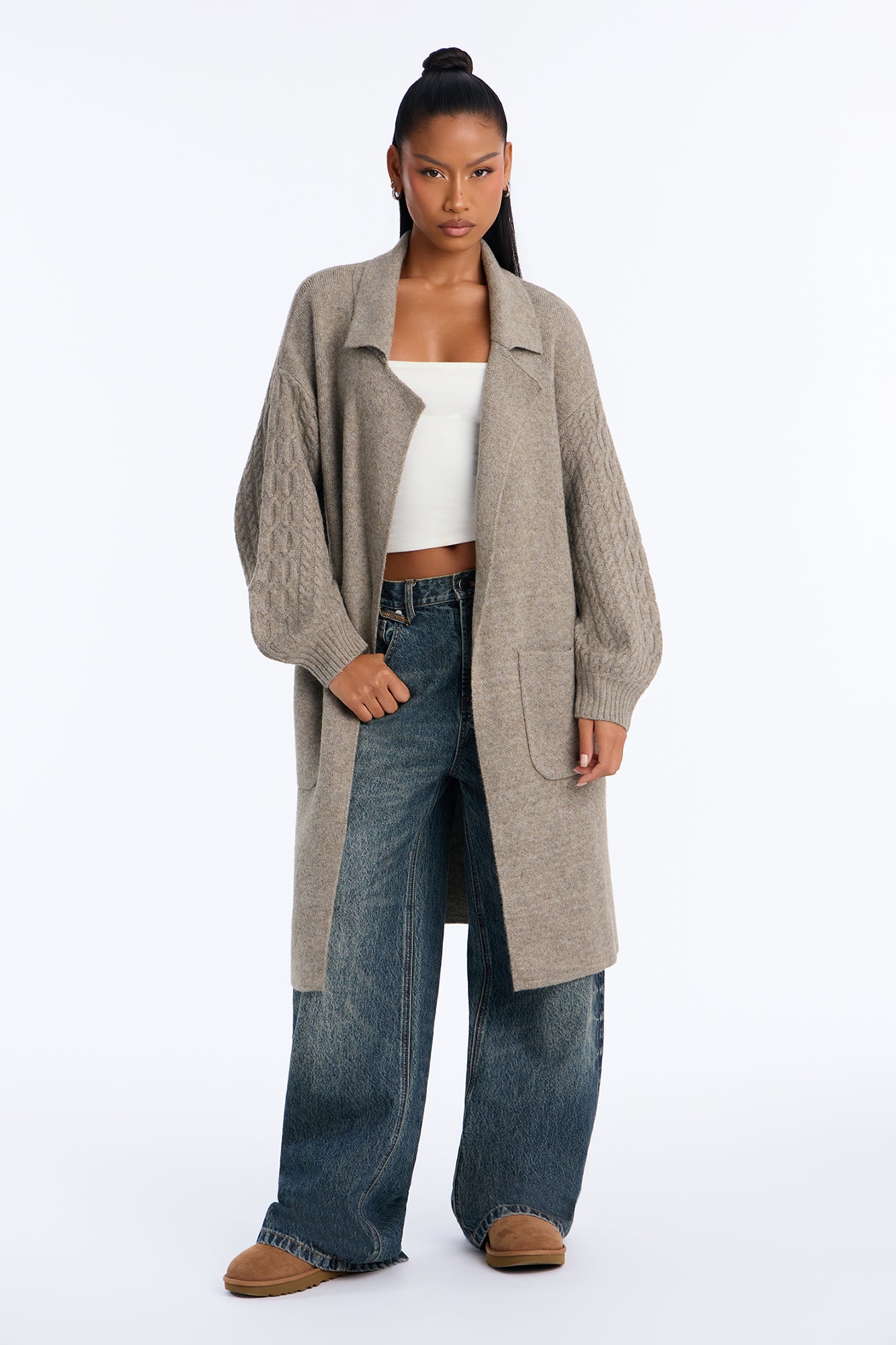 Tina Chunky Cable Knit Maxi Cardigan - Moss