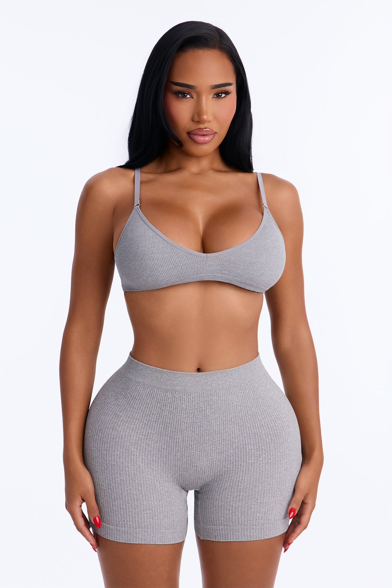 Seamless Ribbed Biker Short Panty - Heather Grey
