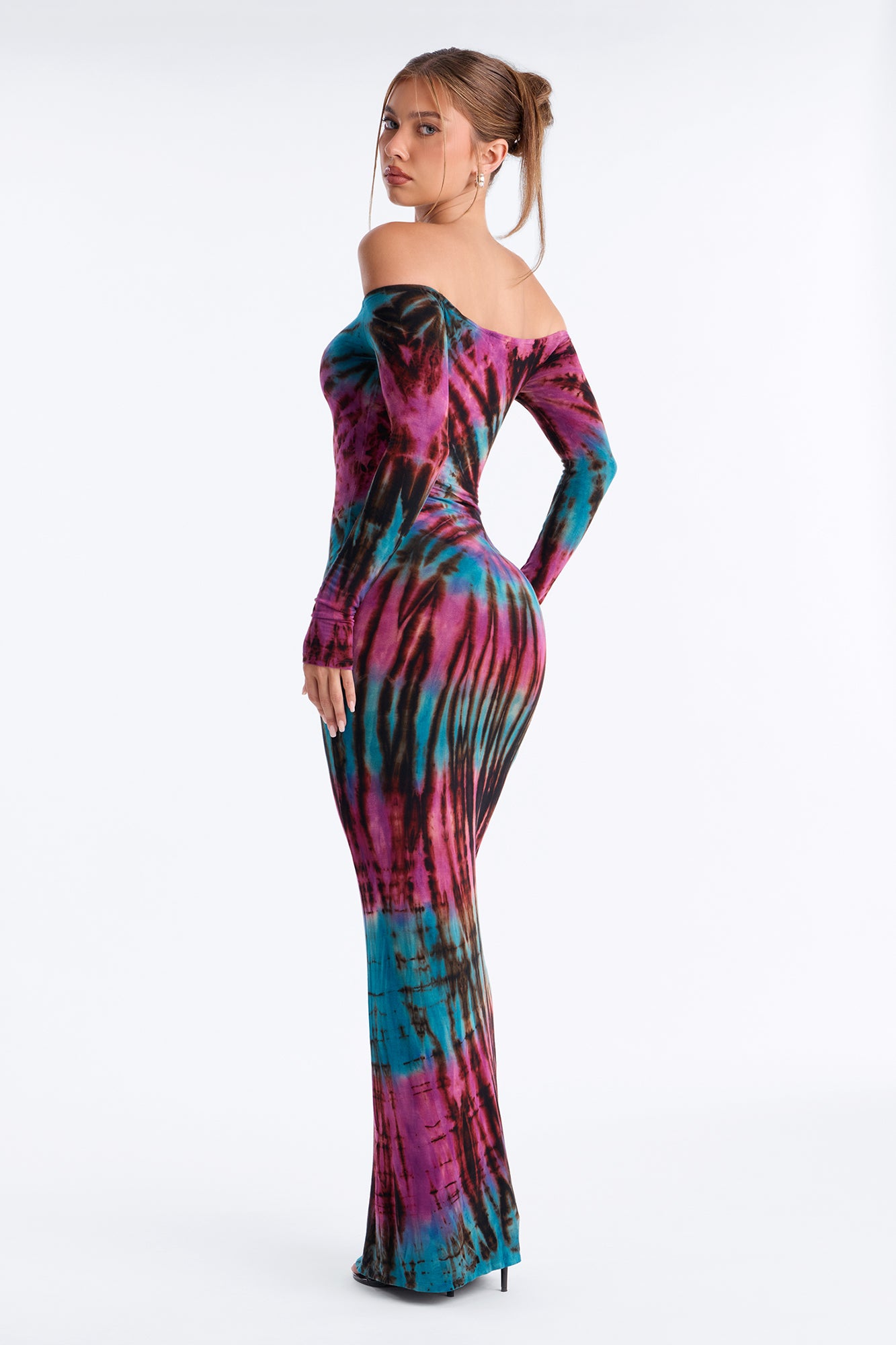Shayna Off Shoulder Maxi Dress - Blue/combo