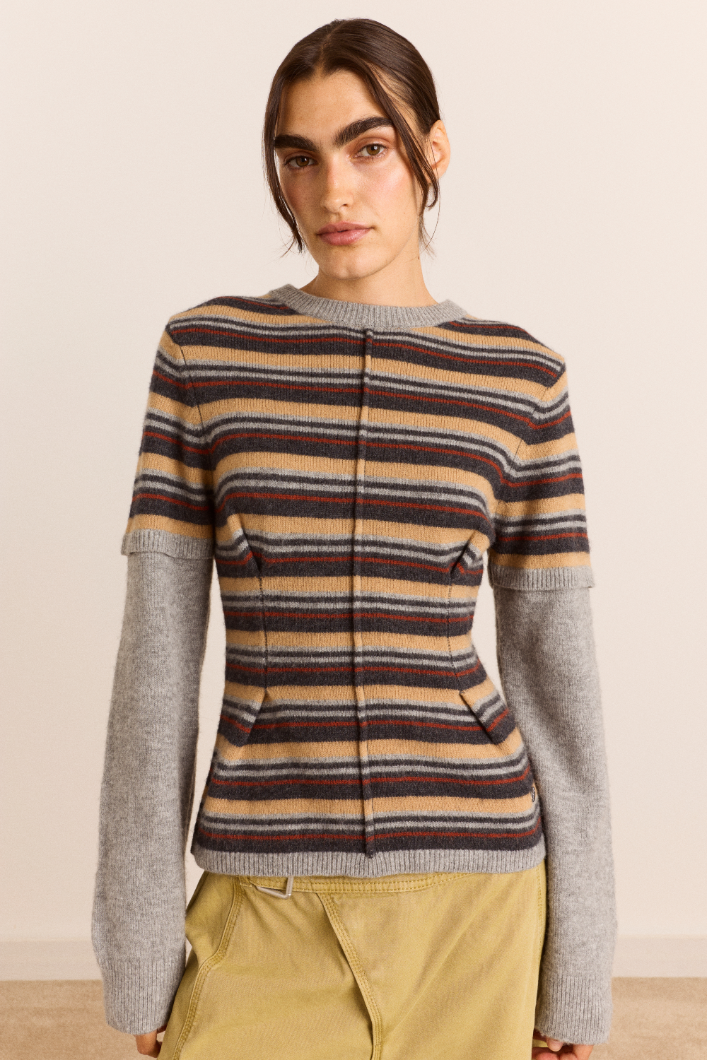 Clara Double Sleeve Merino Wool Jumper - Stripe
