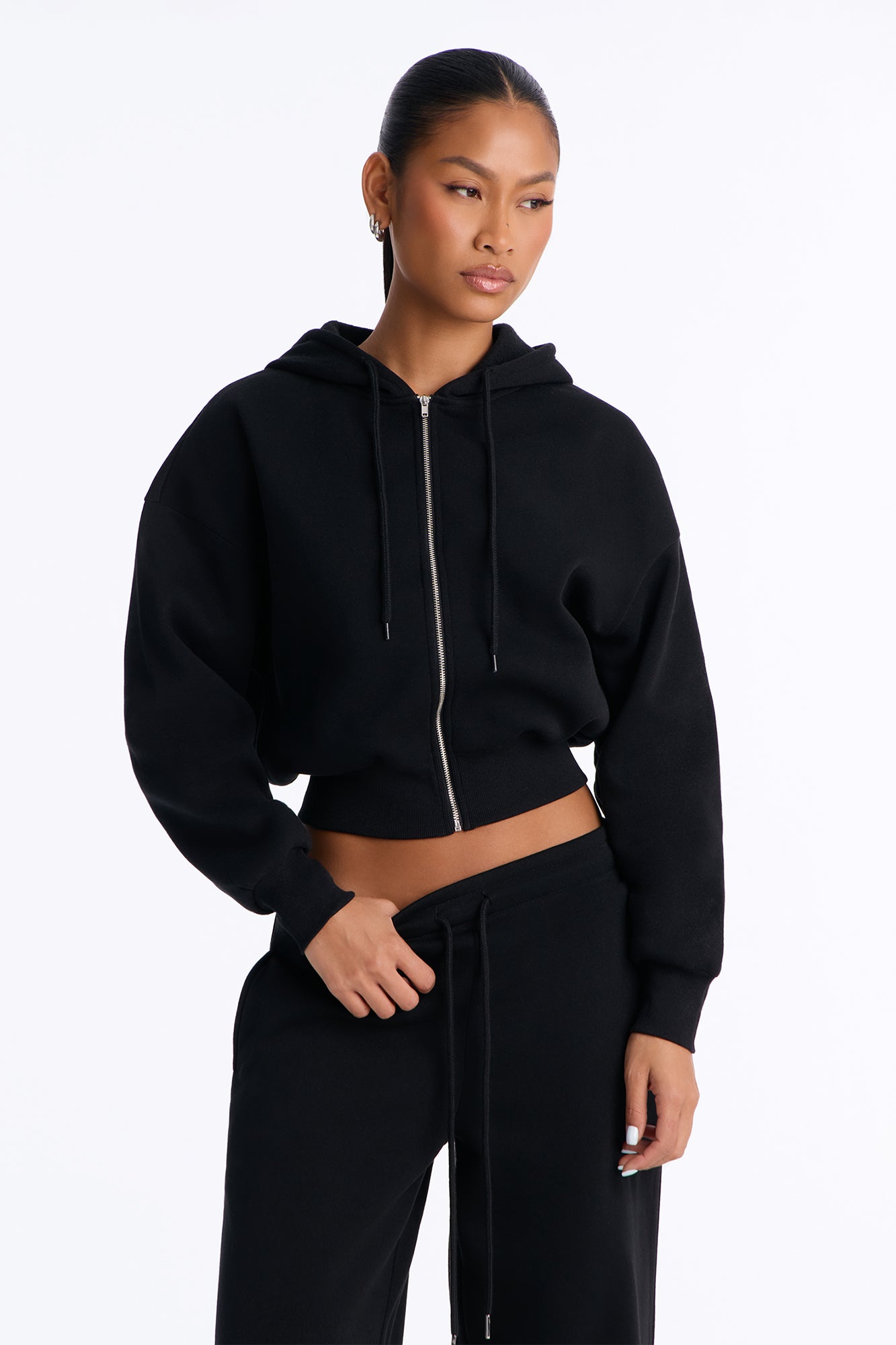 Candice Drop Shoulder Zip Up Lounge Jacket - Black