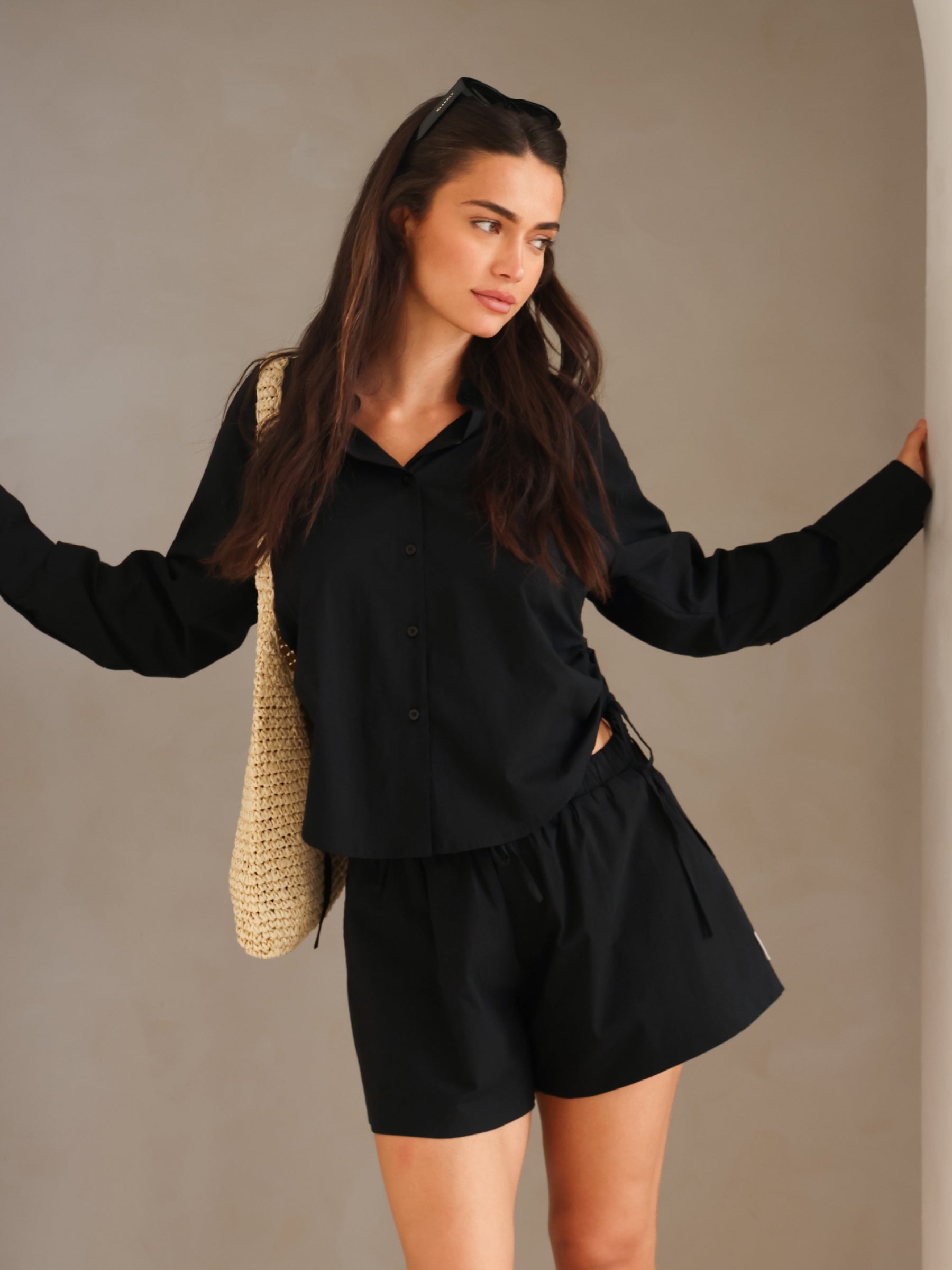Kaia Oversized Poplin Shirt - Black