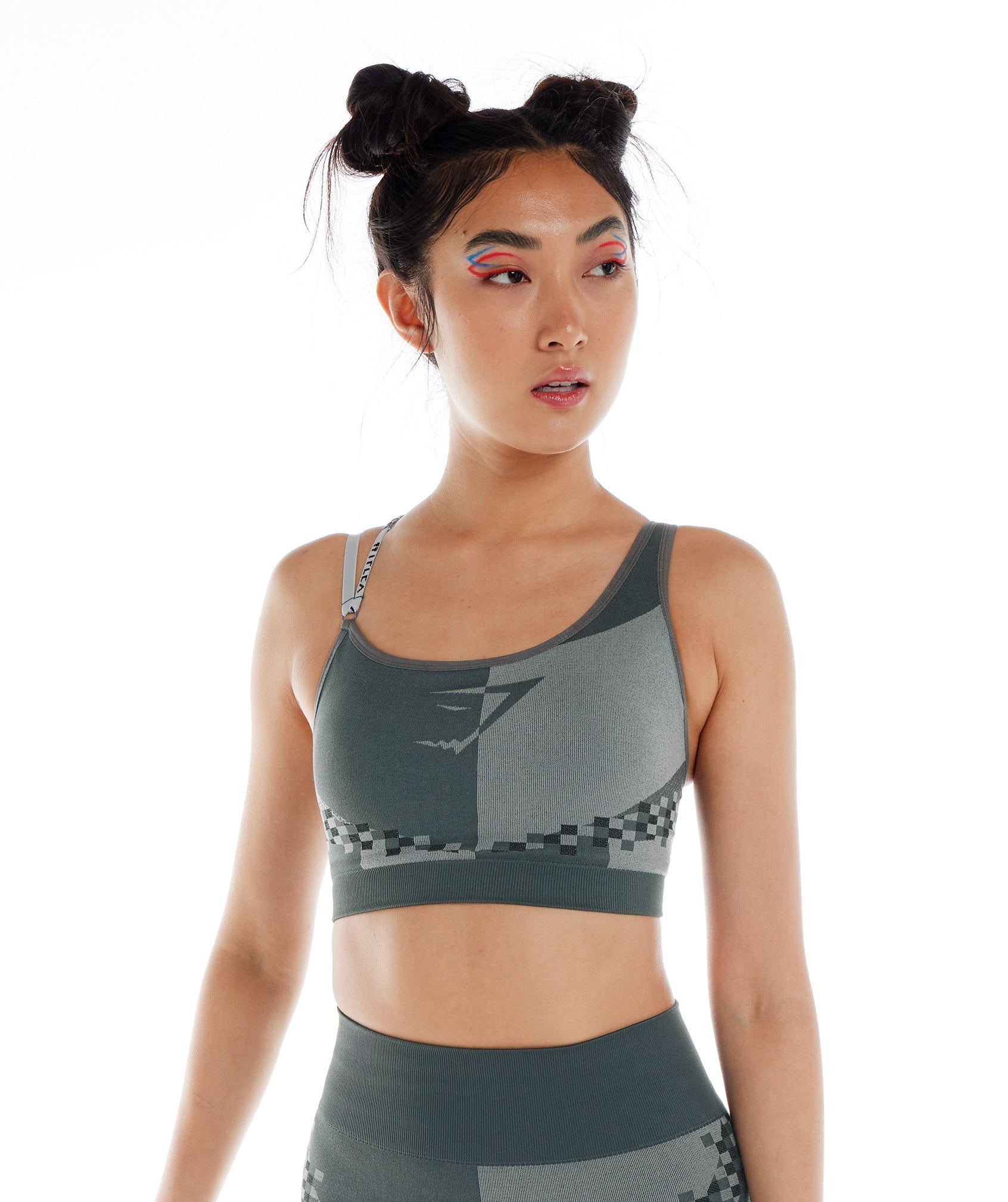 Gymshark Wtflex Cyborg Seamless Sports Bra - Charcoal Grey/Black/ Light Grey