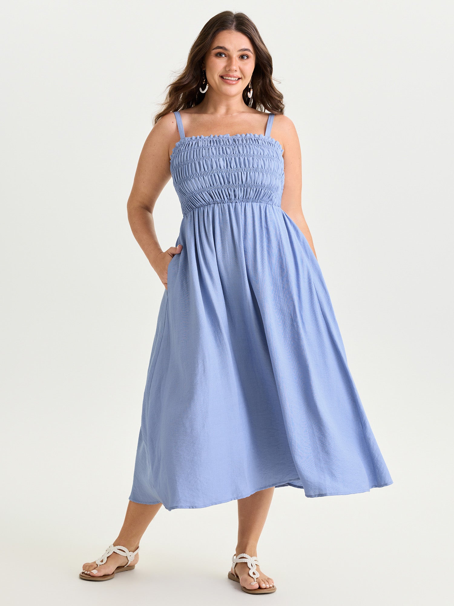 Supersoft Shirred Bodice Fit And Flare Midi Dress