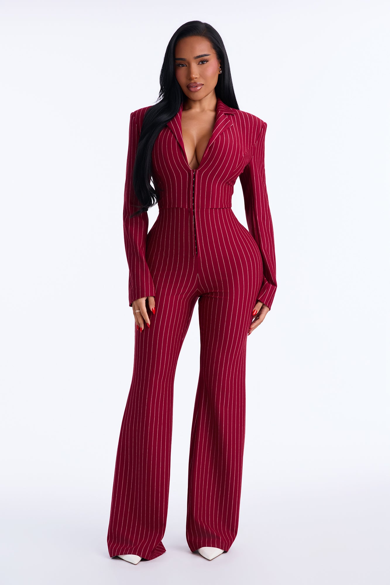 Cydnee Pinstripe Jumpsuit - Burgundy