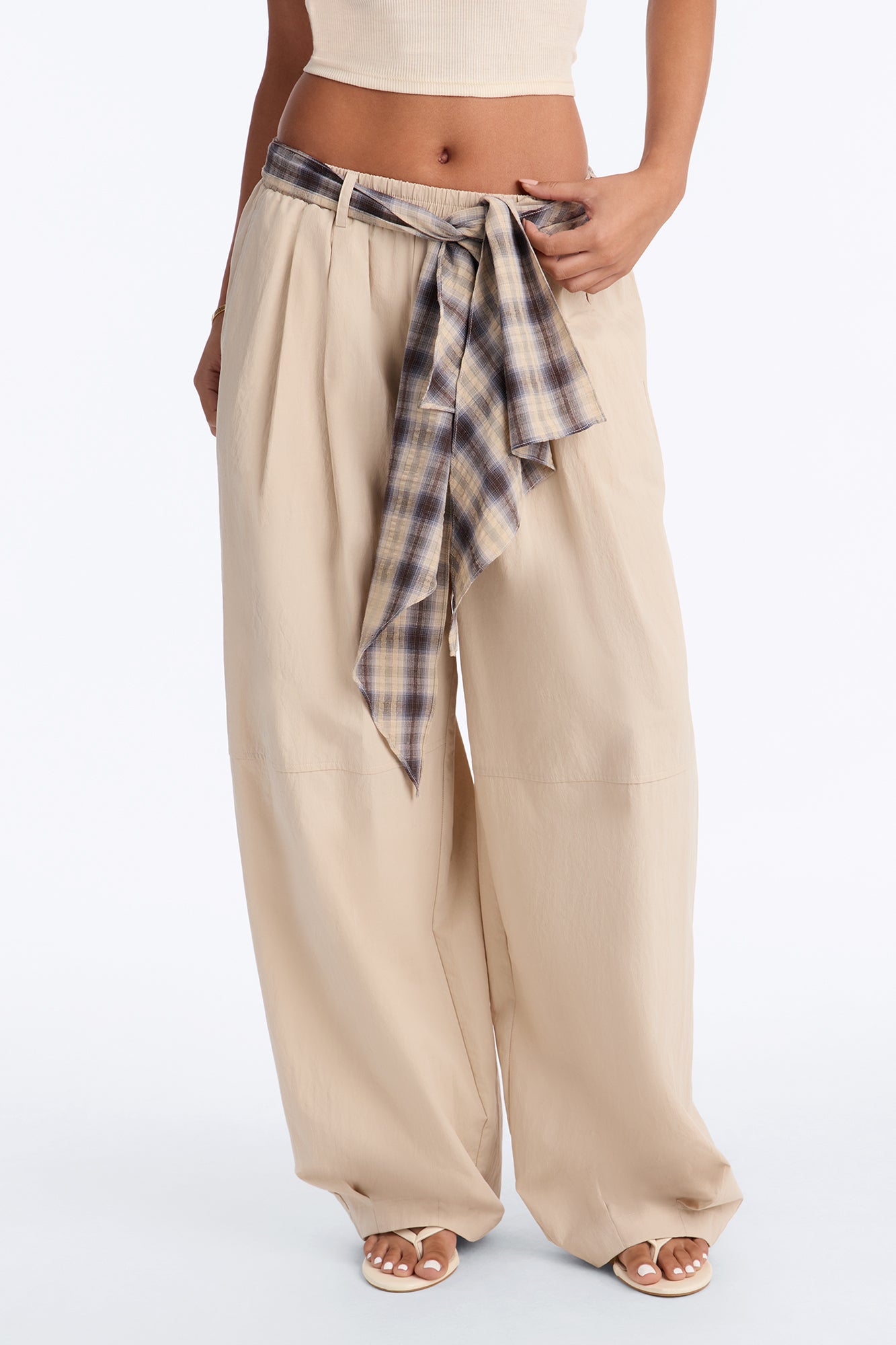Samira Barrel Leg Tie Waist Pant - Khaki