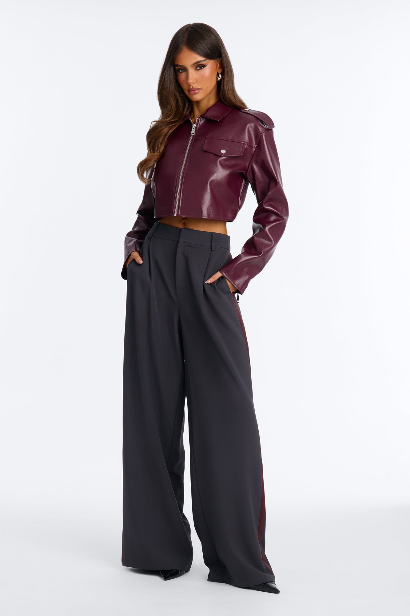 Dylan Wide Leg Trouser Pants - Charcoal