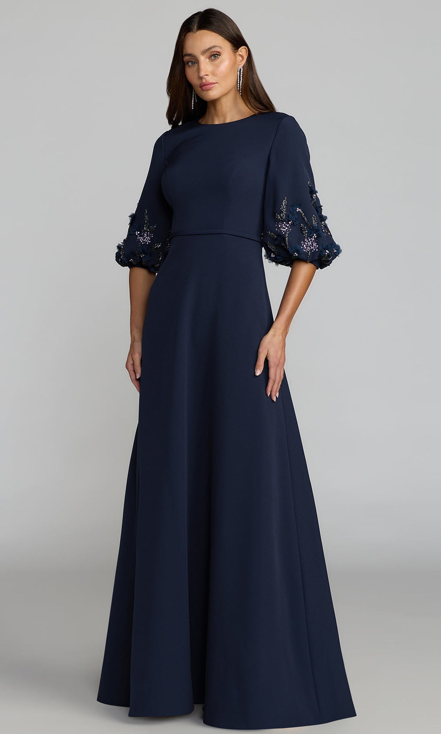 Mac Duggal 13230 - Embellished Puff Sleeve Crepe Evening Gown