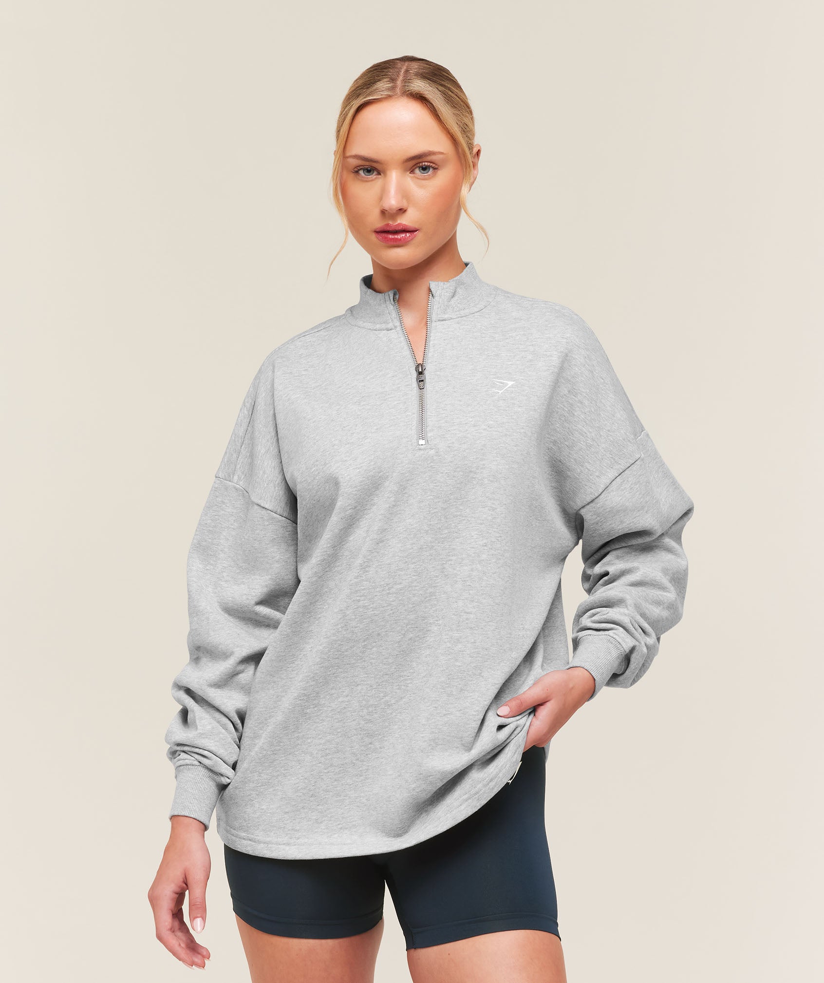 Gymshark Training Oversized 1/4 Zip - Light Grey Core Marl