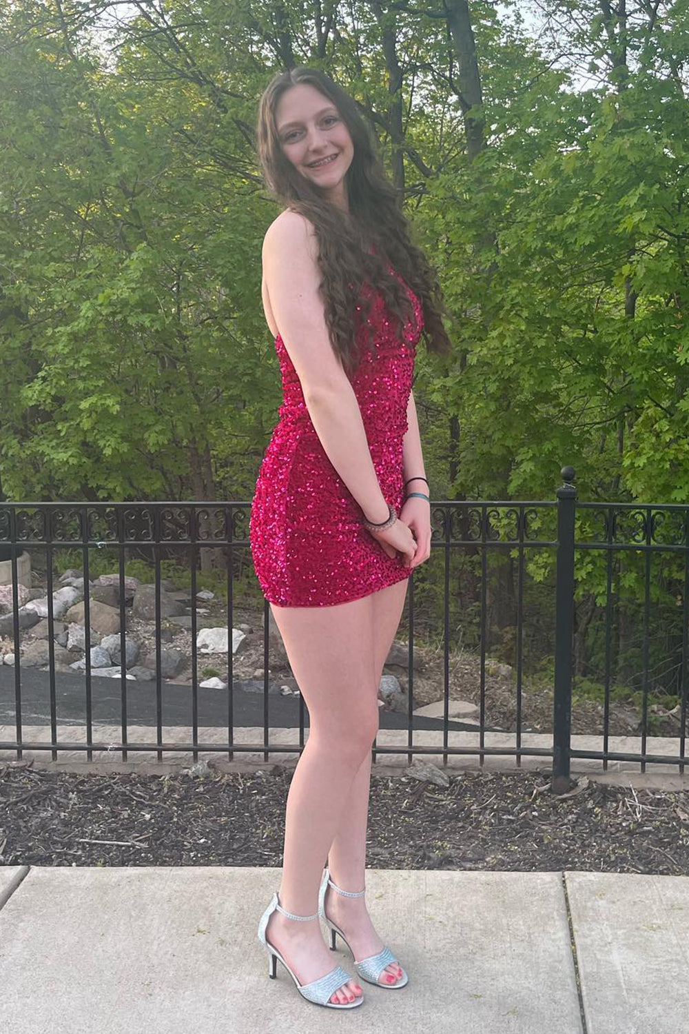 Sparkly Tight Fuchsia Sequins One Shoulder Homecoming Dress/Mini Dress