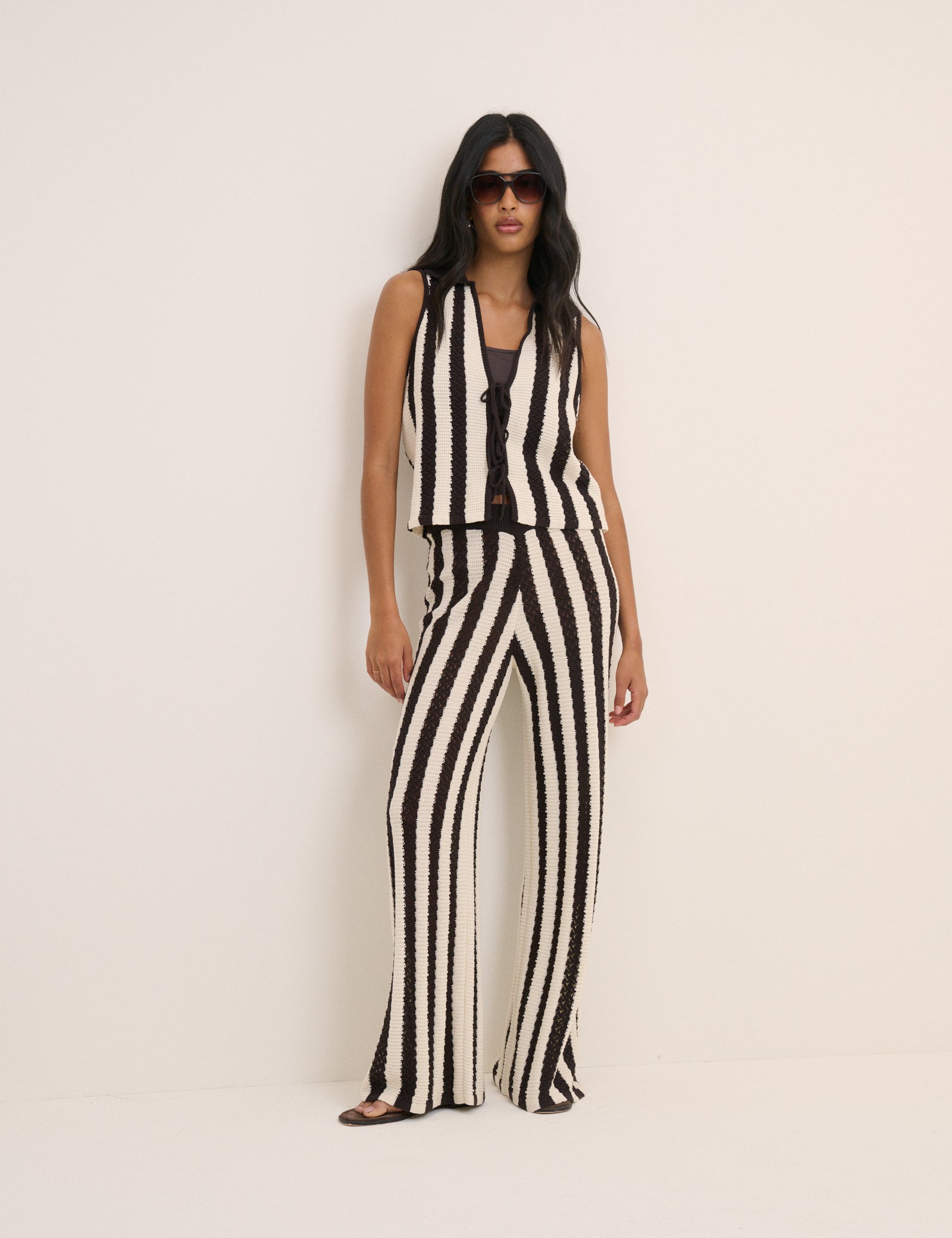 Brown And Cream Crochet Striped Trousers