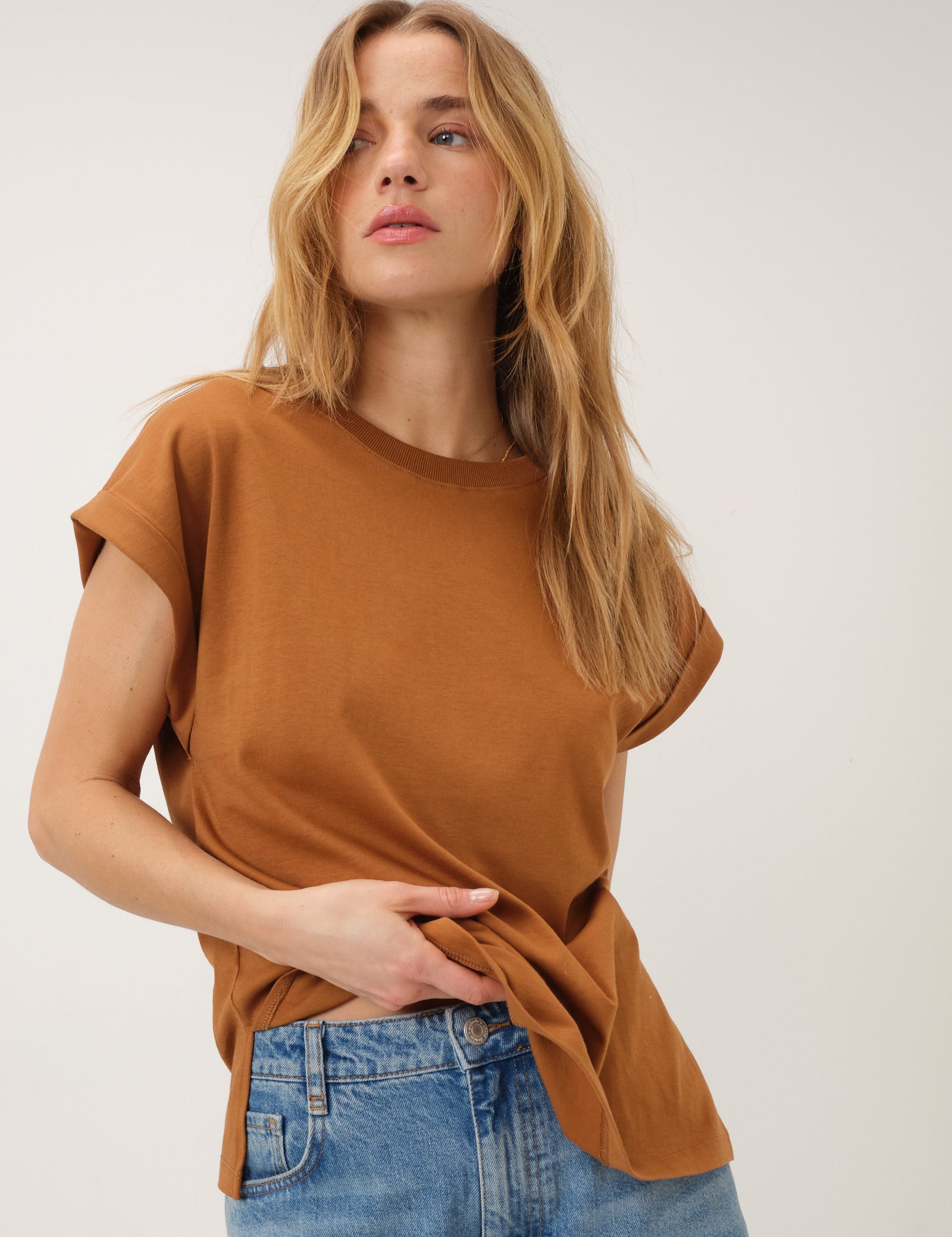 Camel Cap Sleeve T-Shirt