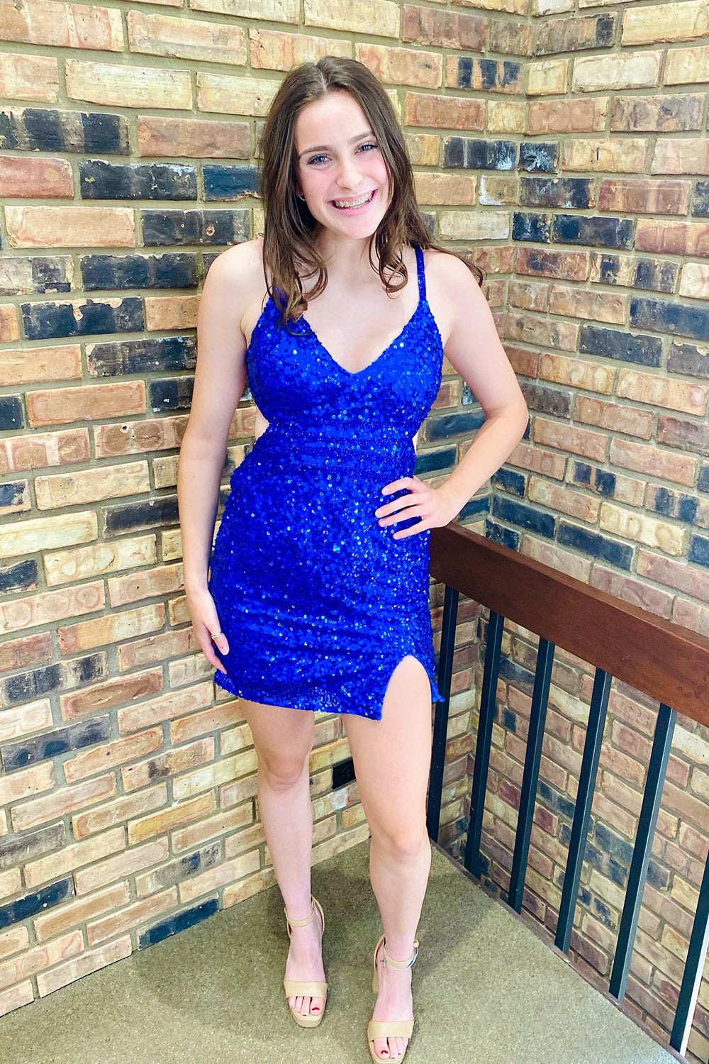 Sparkly Royal Blue Criss-Cross Straps Back Tight Short Sequins Homecoming Dress/Mini Dress