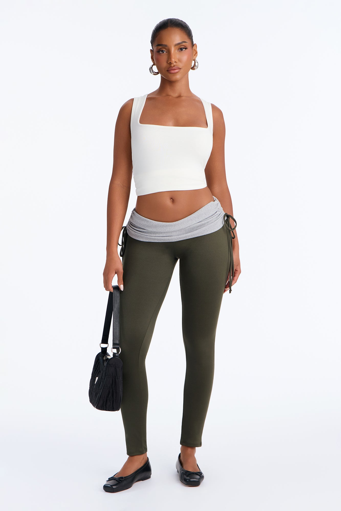 Lexi Low Rise Ruched Waist Legging - Green/combo