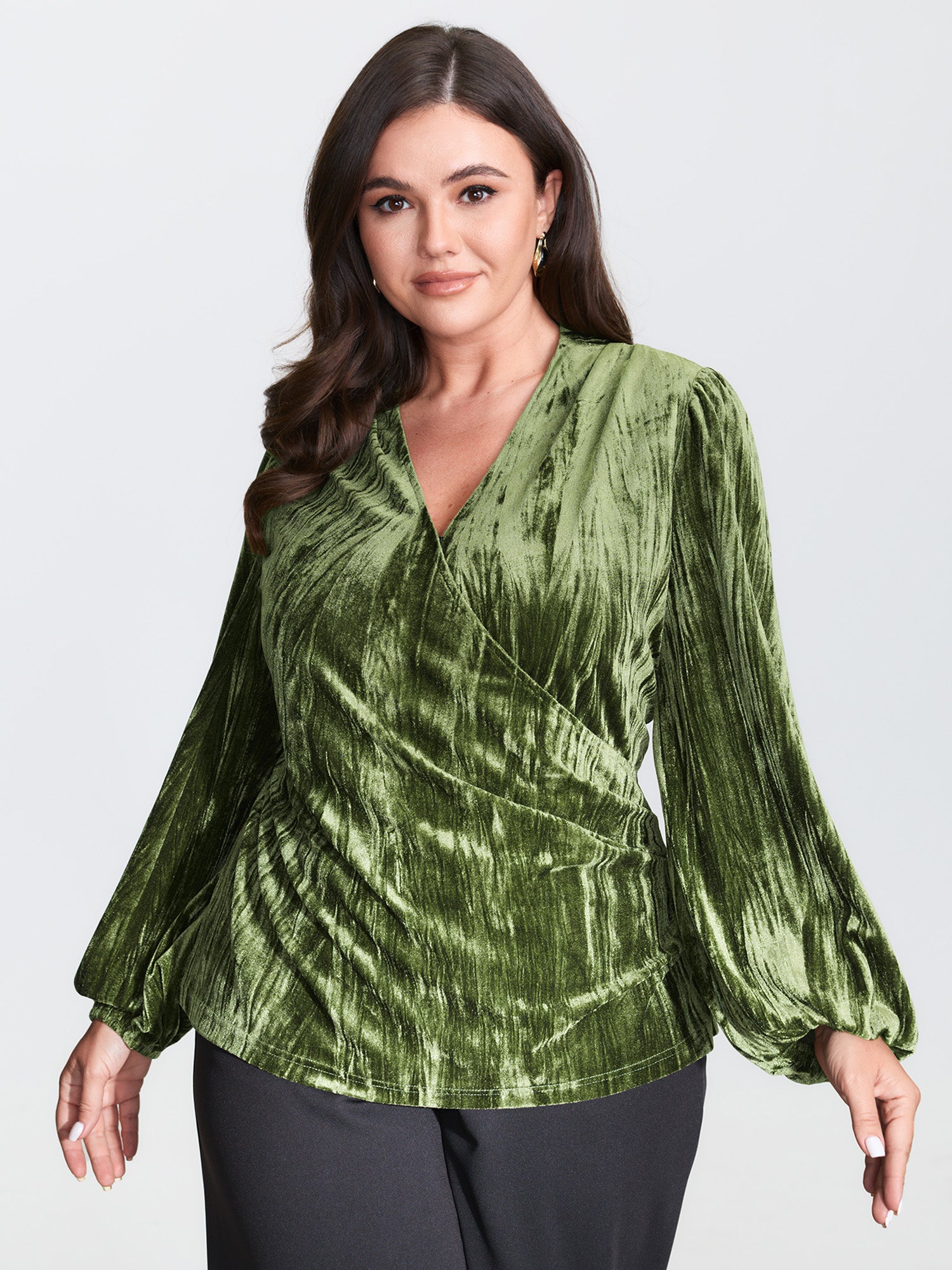 Textured Velvet Drape Neckline Blouse