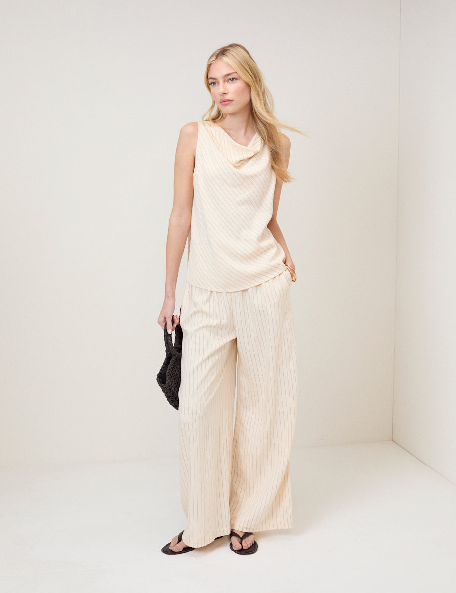 Cream Pinstripe Top & Trousers Set