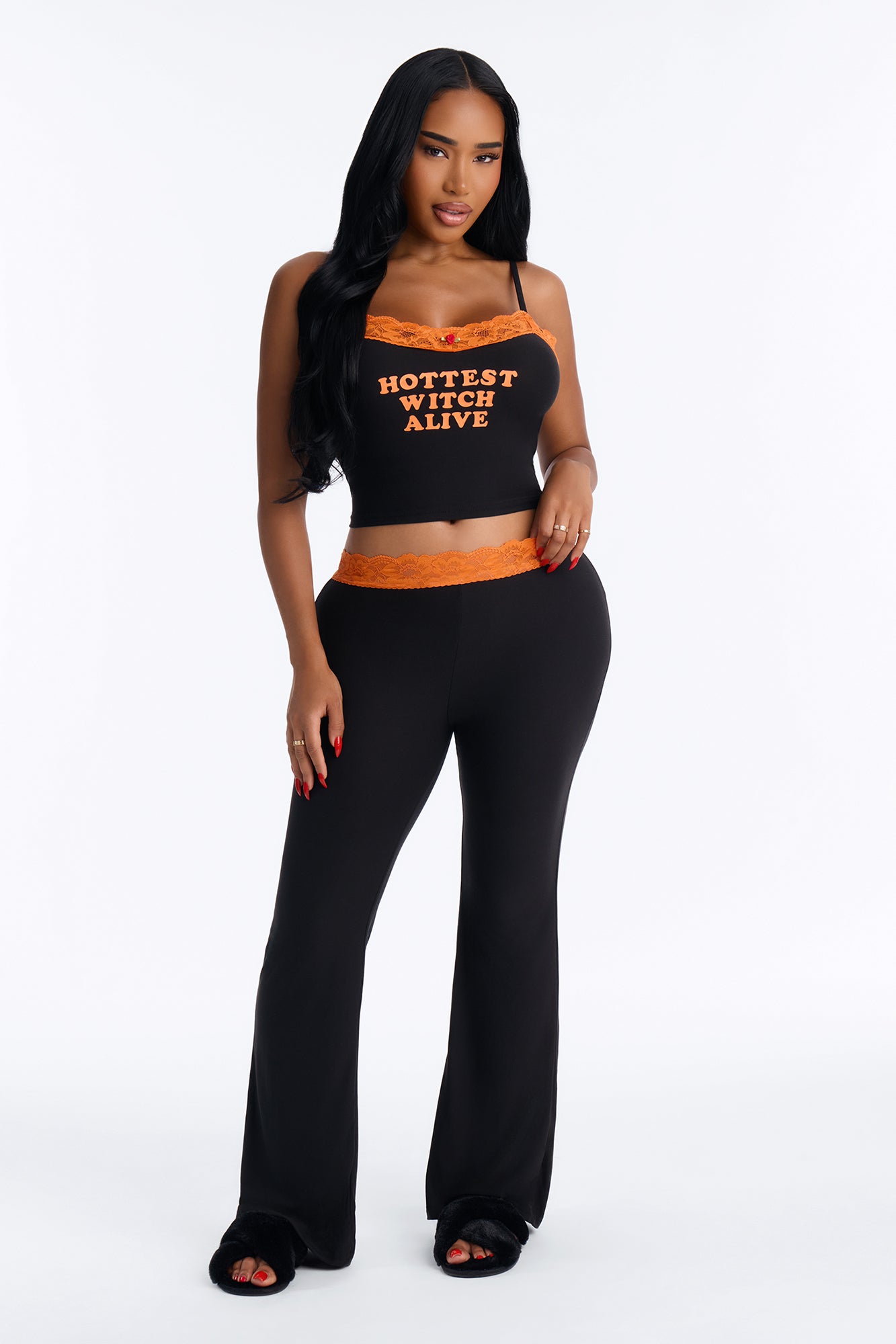 Hottest Witch Alive Halloween Cami PJ Pant Set - Black/Orange