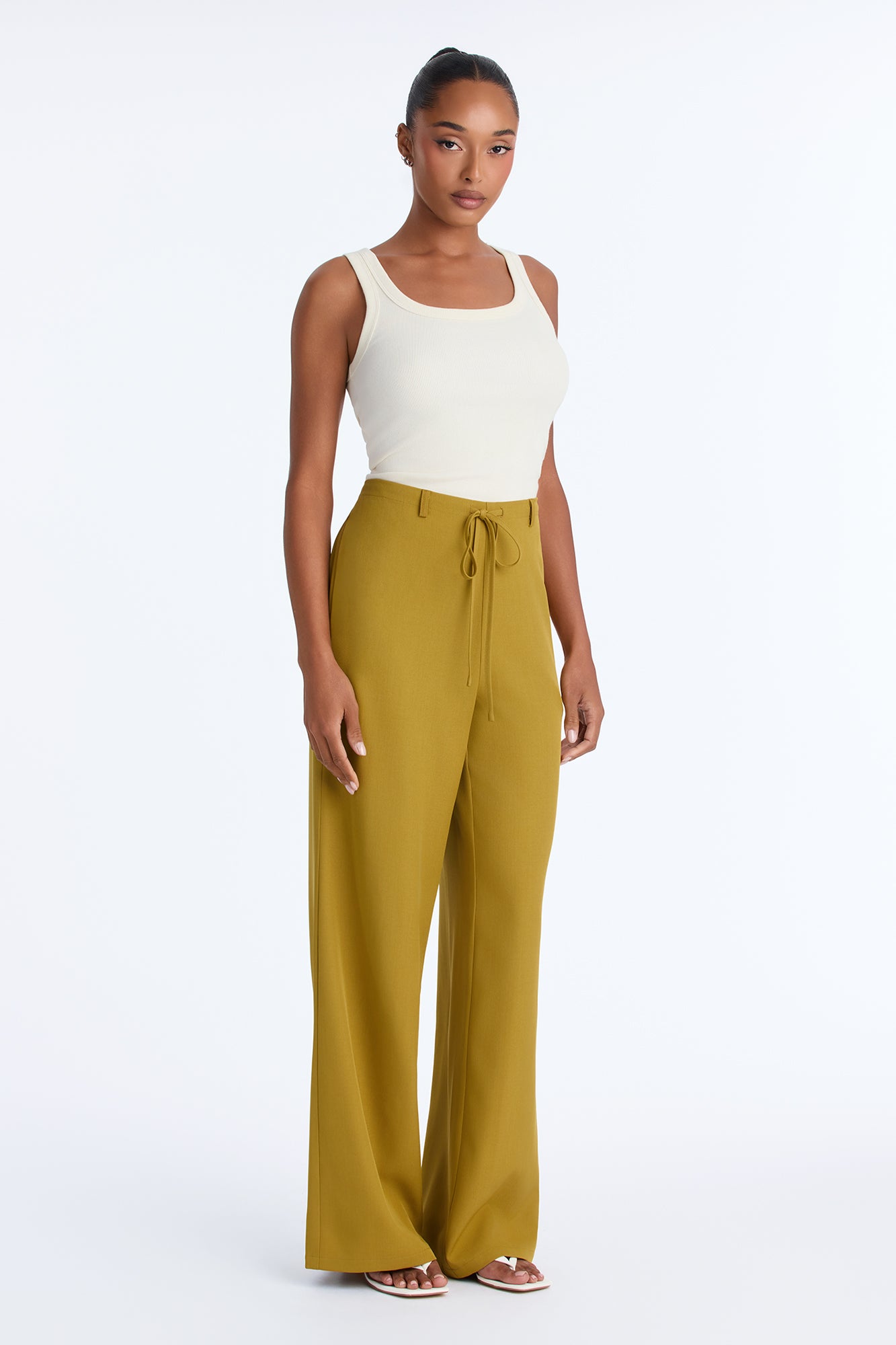 Yessica Wide Leg Twill Trouser - Chartreuse