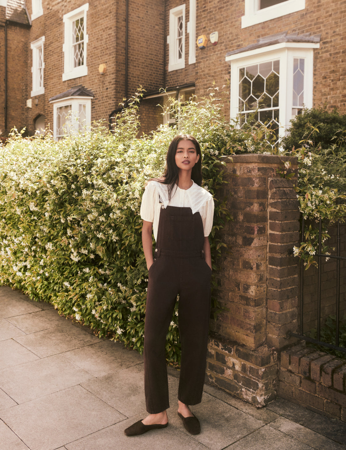 Chocolate Brown Barrel Leg Denim Dungaree
