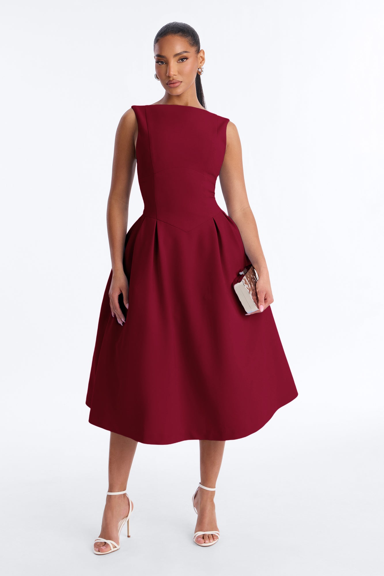 Anika Pleated Midi Dress - Wine