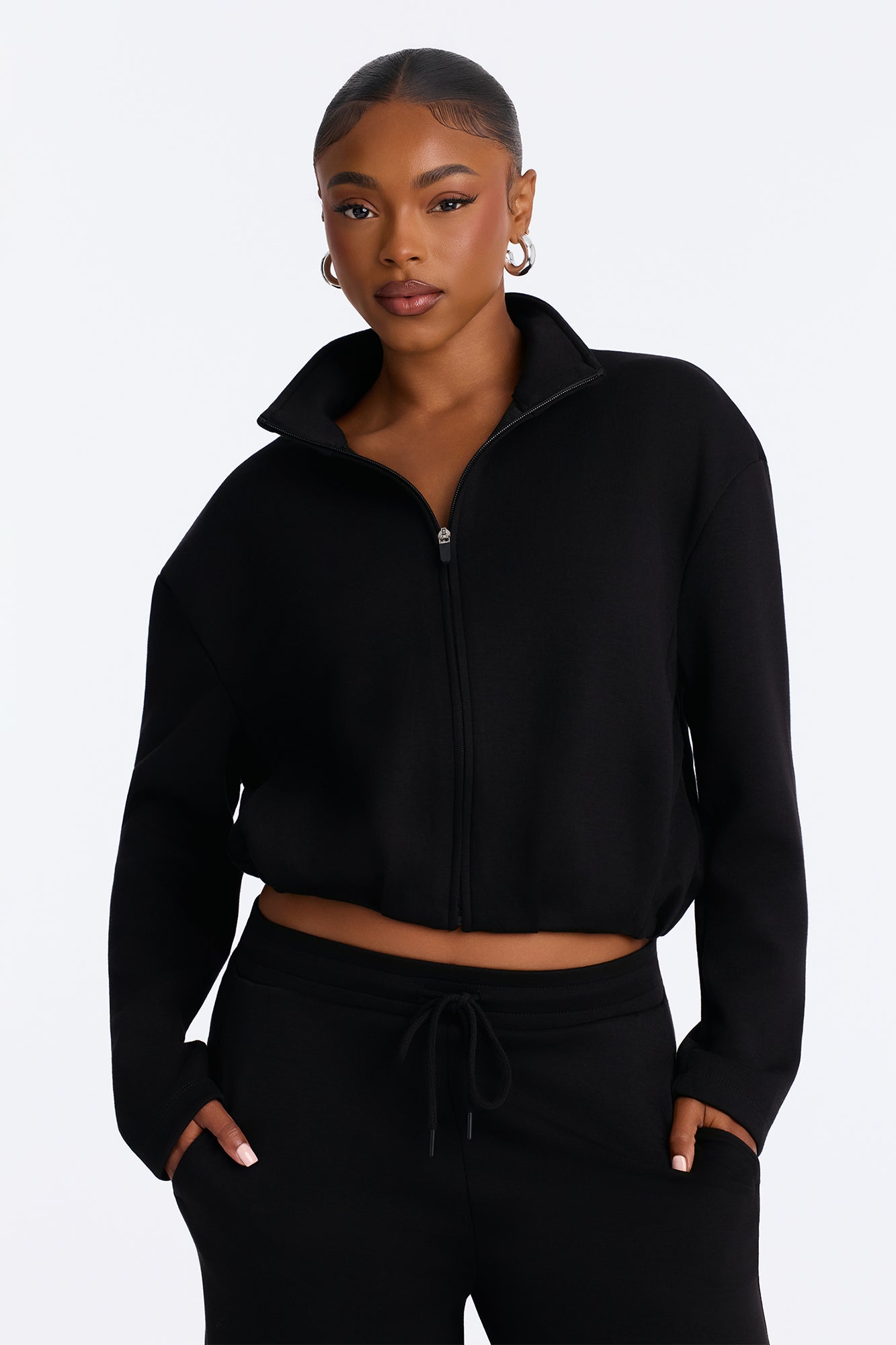 Bella Scuba Bubble Hem Lounge Sweatshirt - Black