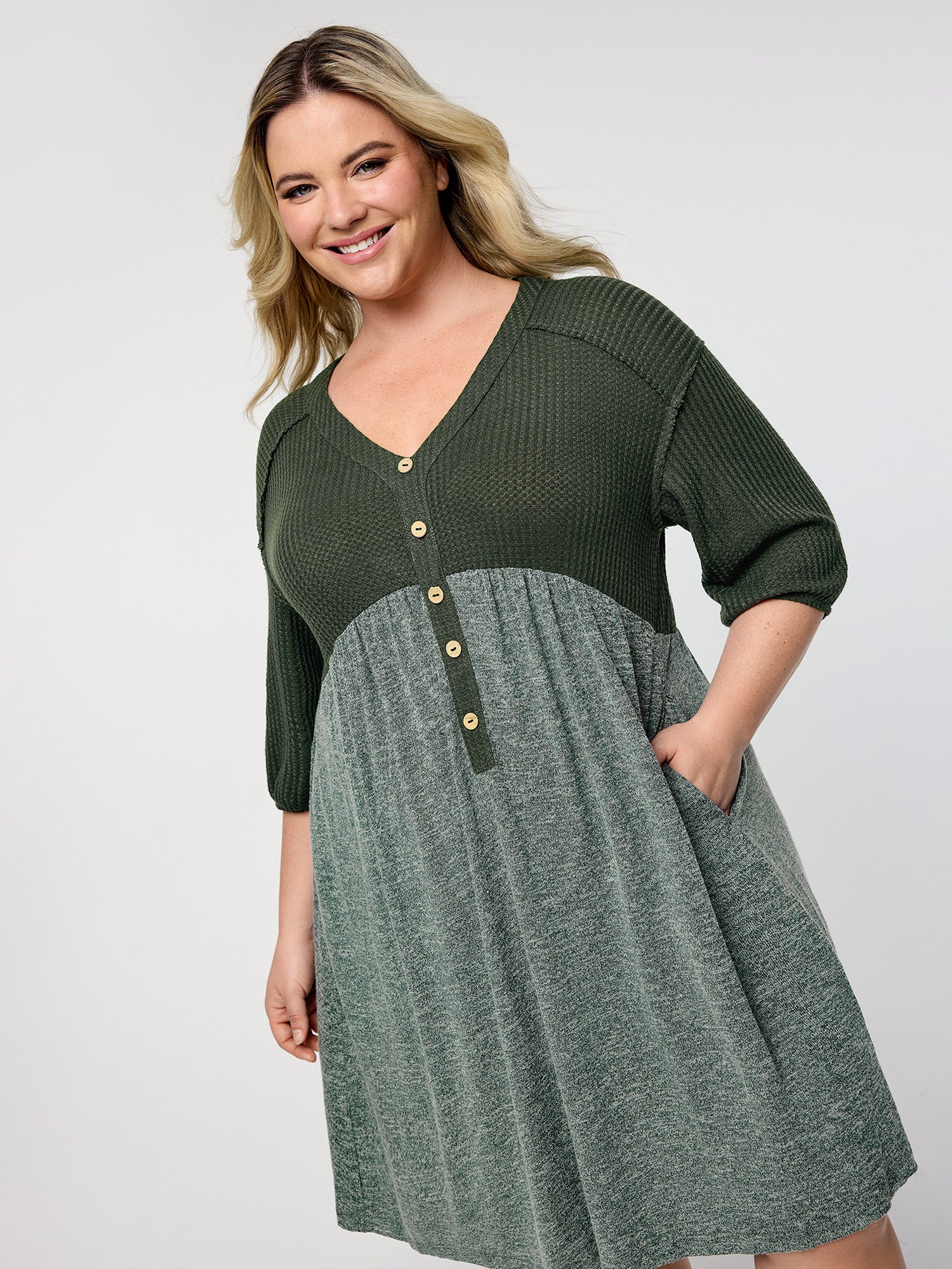 Textured Drop Shoulder Patchwork Knit Dress