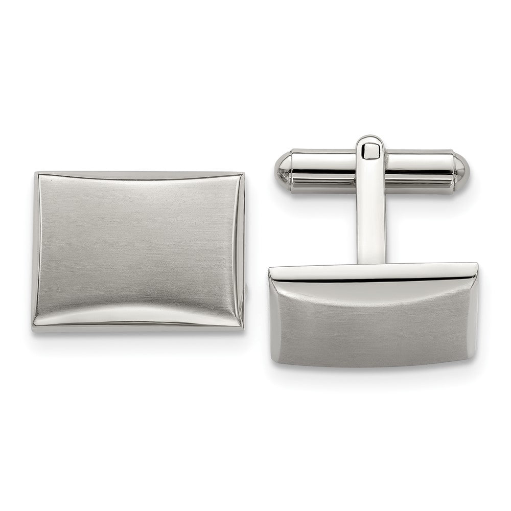 Stainless Steel Brushed & Polished Domed Rectangle Cuff Links, 19x14mm