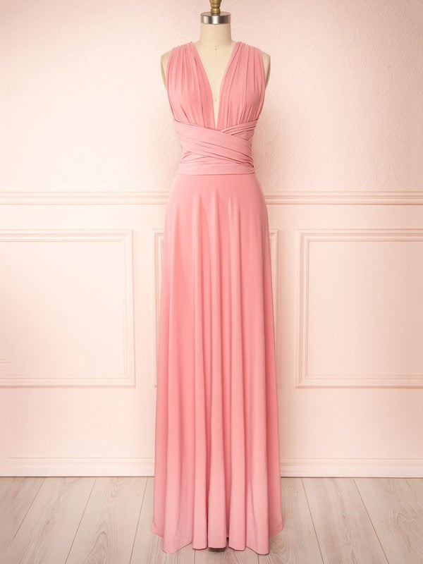 Chic A-Line V-Neck Sleeveless Floor-Length Bridesmaid Dresses with Ruffles