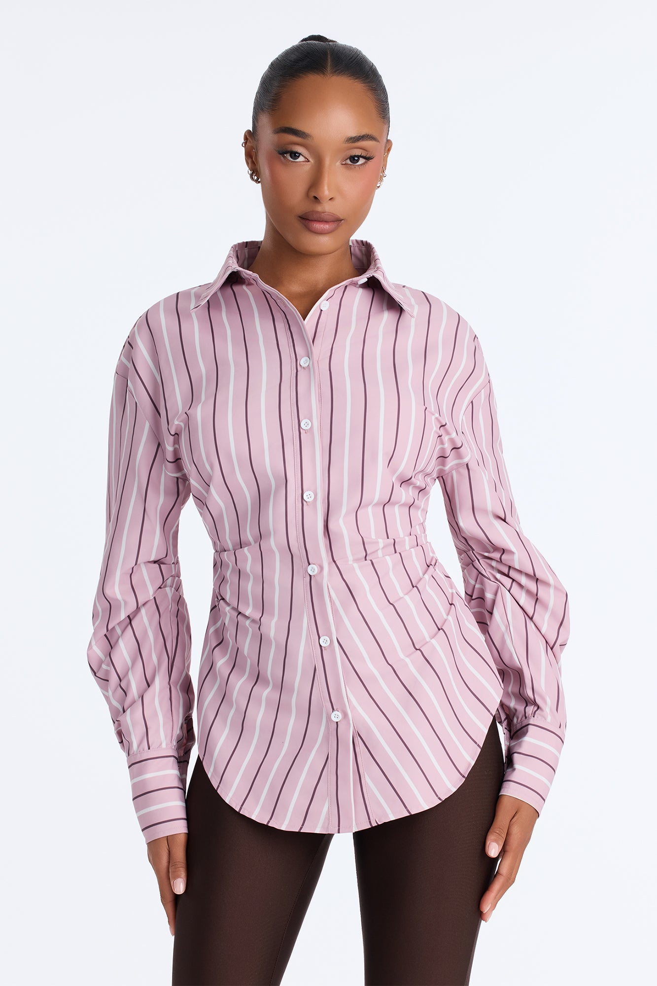 Alaia Striped Poplin Button Up Shirt - Pink/combo