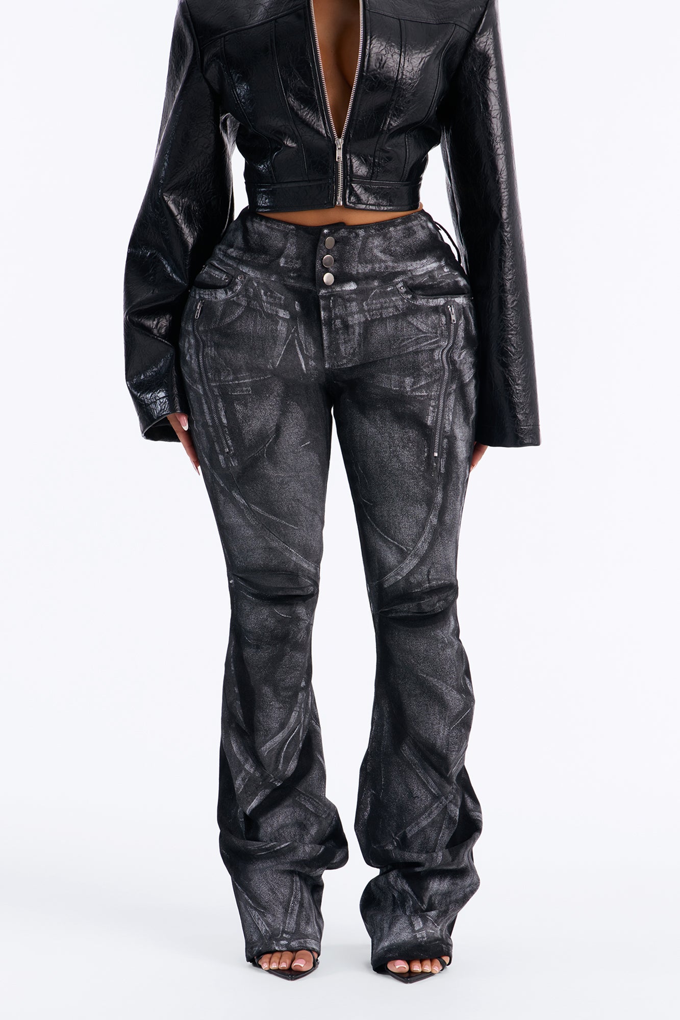 Lennox High Waisted Washed Skinny Flare Pant - Black Wash