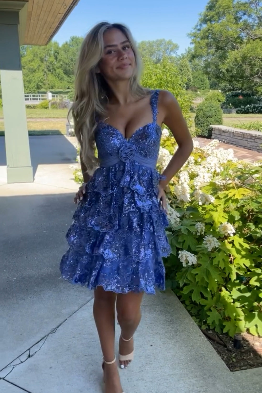Sparkly Blue A Line Sequins Short Ruffled Homecoming Dress/Mini Dress