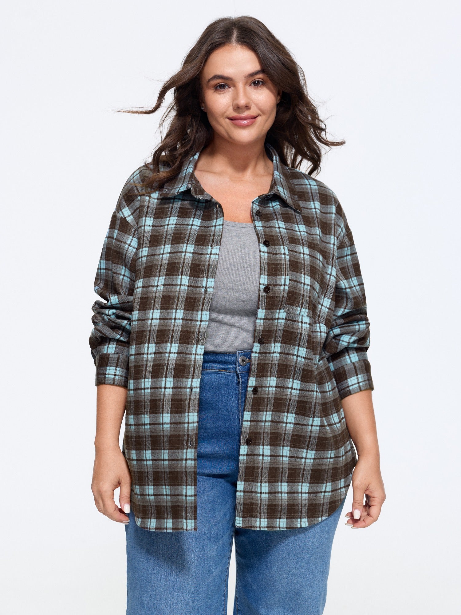 Plaid Chest Pocket Button‑Down Shirt