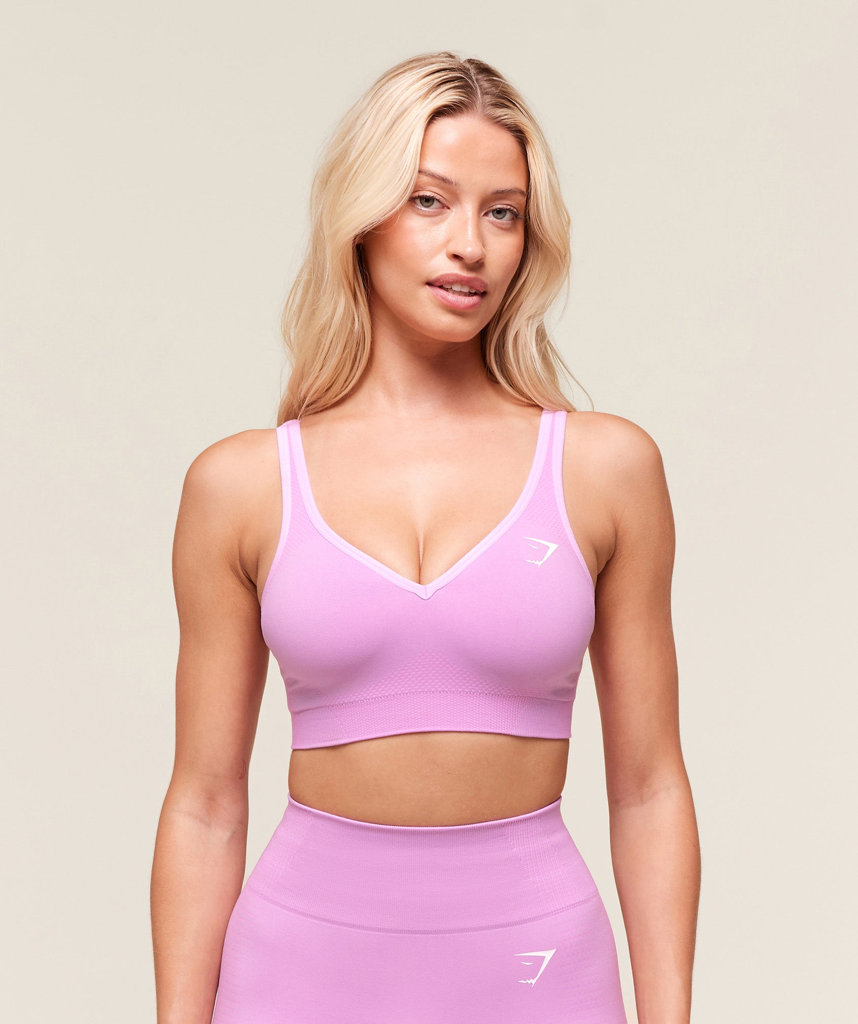 Gymshark Vital Seamless V Neck Sports Bra - Sour Pink/Marl