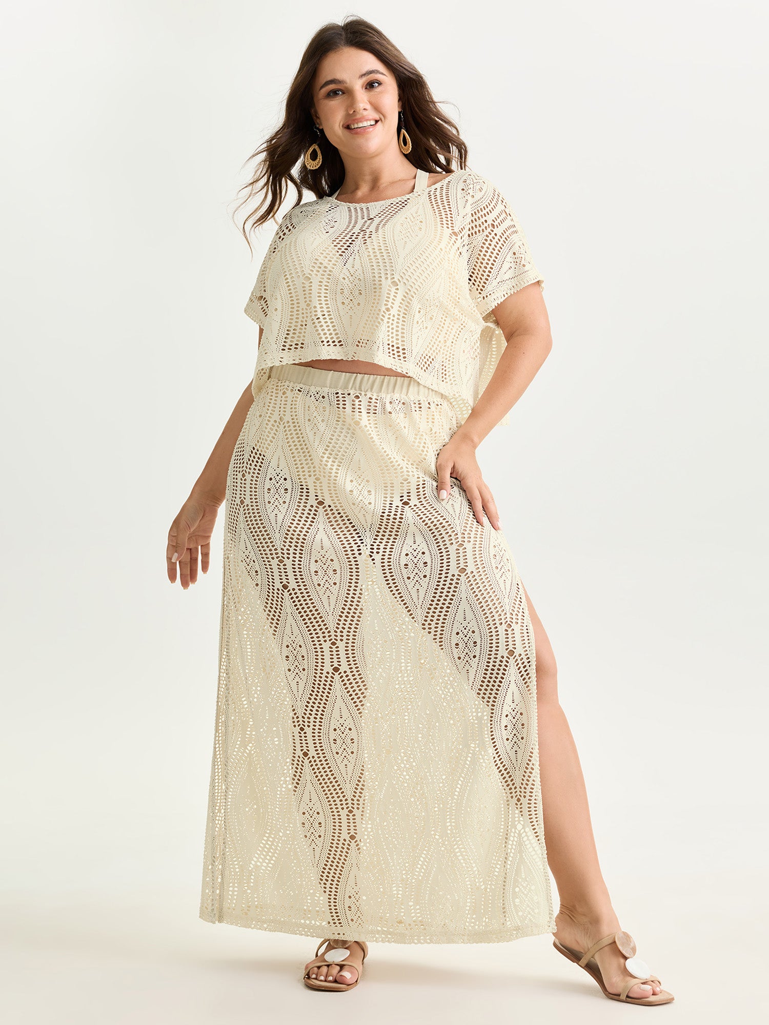 Geometric Hollowed-Out Straight-Fit Maxi Skirt
