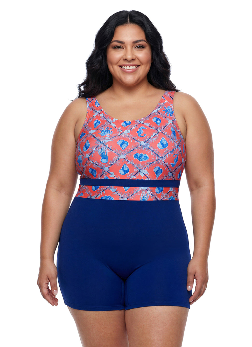 Sporti Plus Size HydroLast Coastal Regatta Chlorine Resistant Scoop Back Unitard One Piece Swimsuit