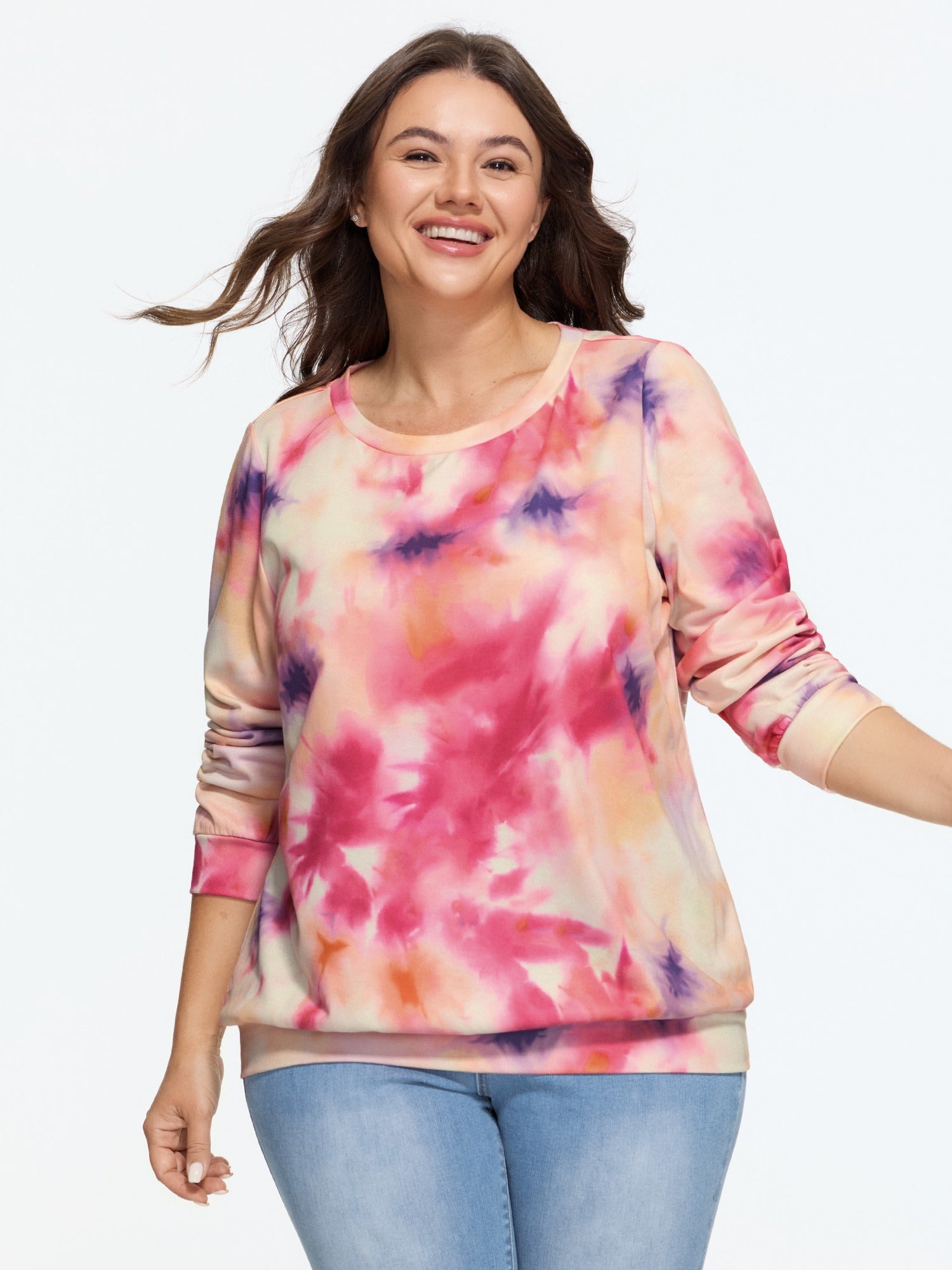 Tie Dye Round Neck Long Sleeve Sweatshirt