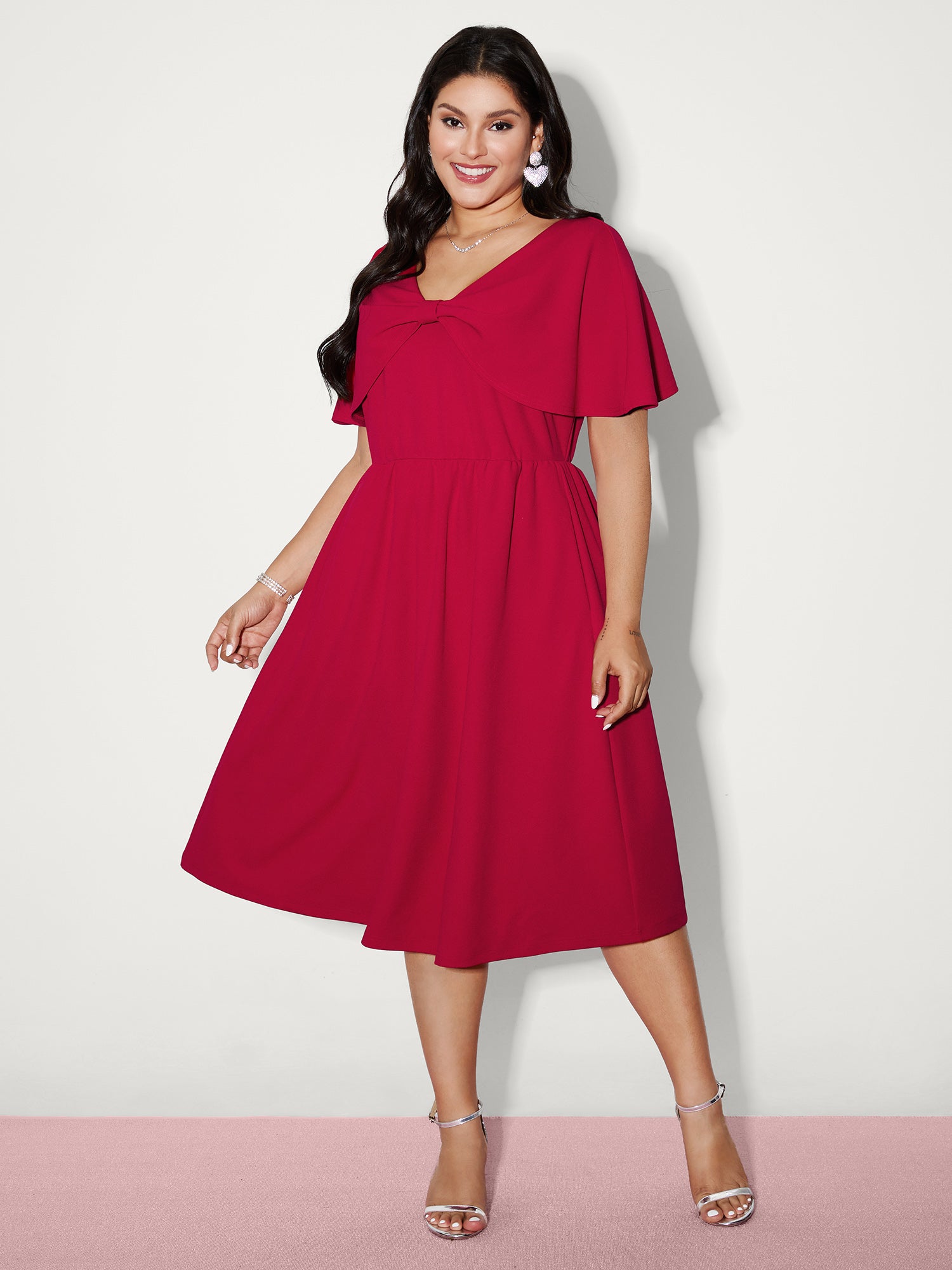 Bow Cape Detail Waist-Defining Mini Dress
