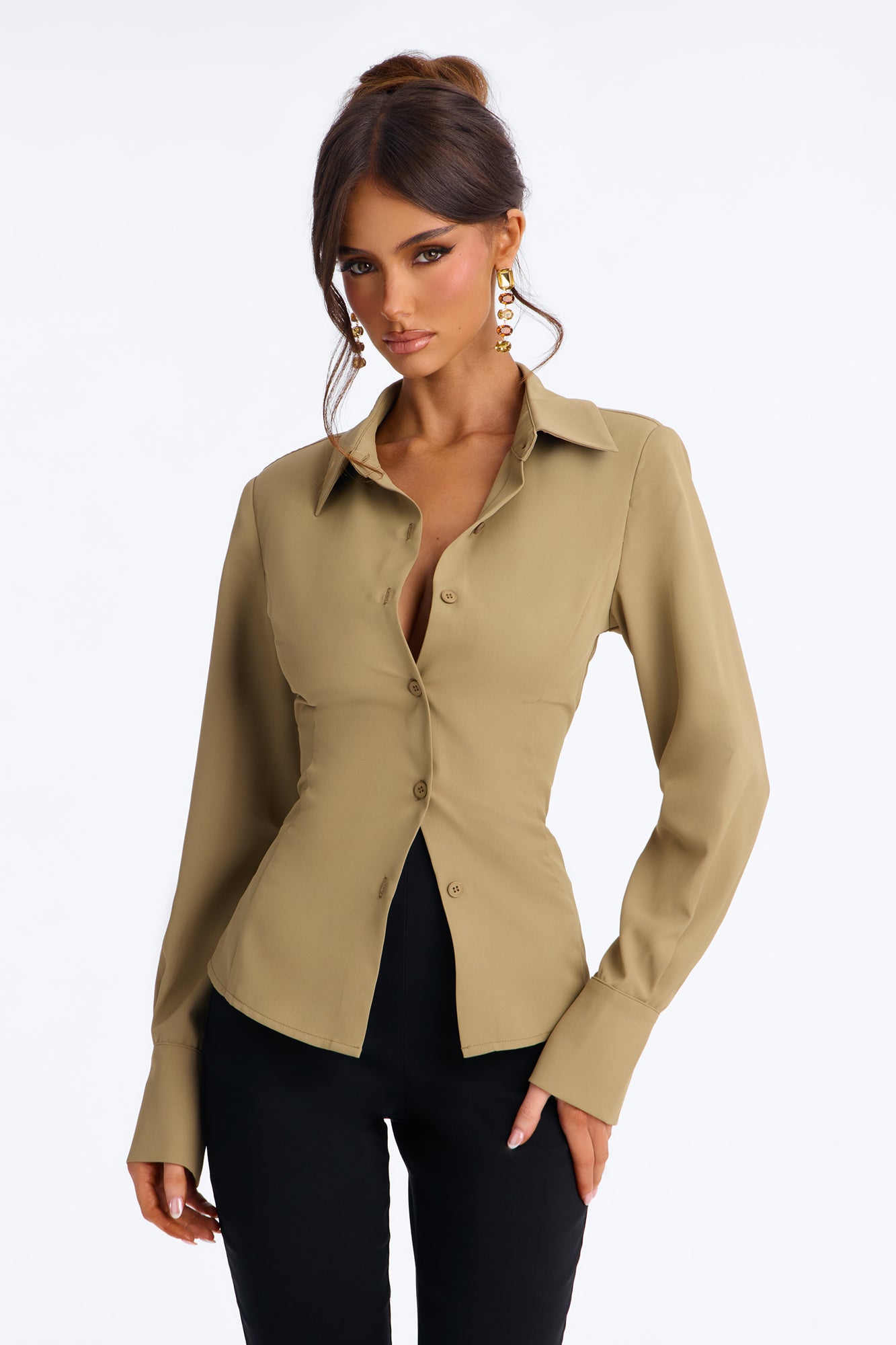 Rayleen Fitted Button Up Twill Shirt - Moss