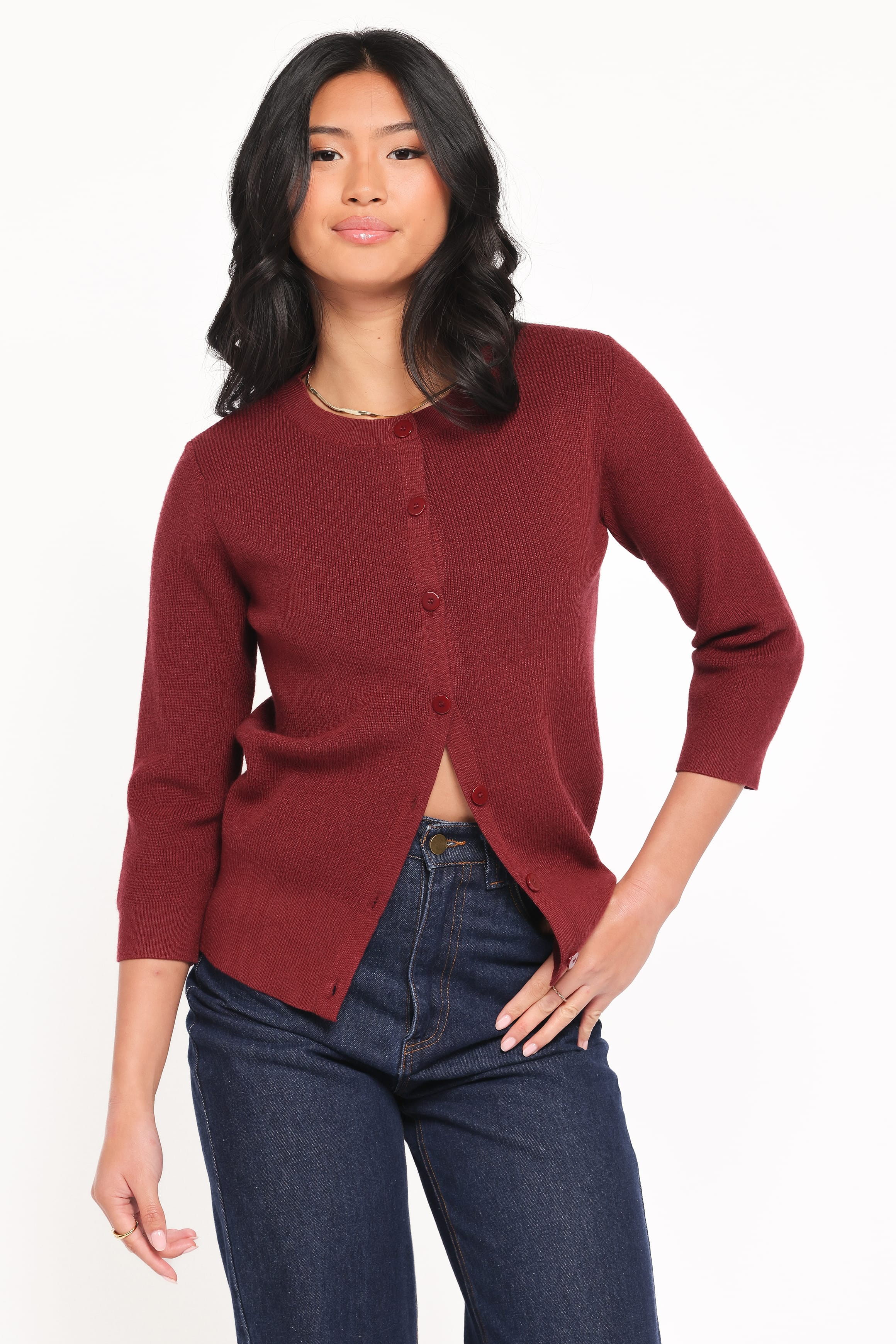 Cataline Button Front Top - Wine
